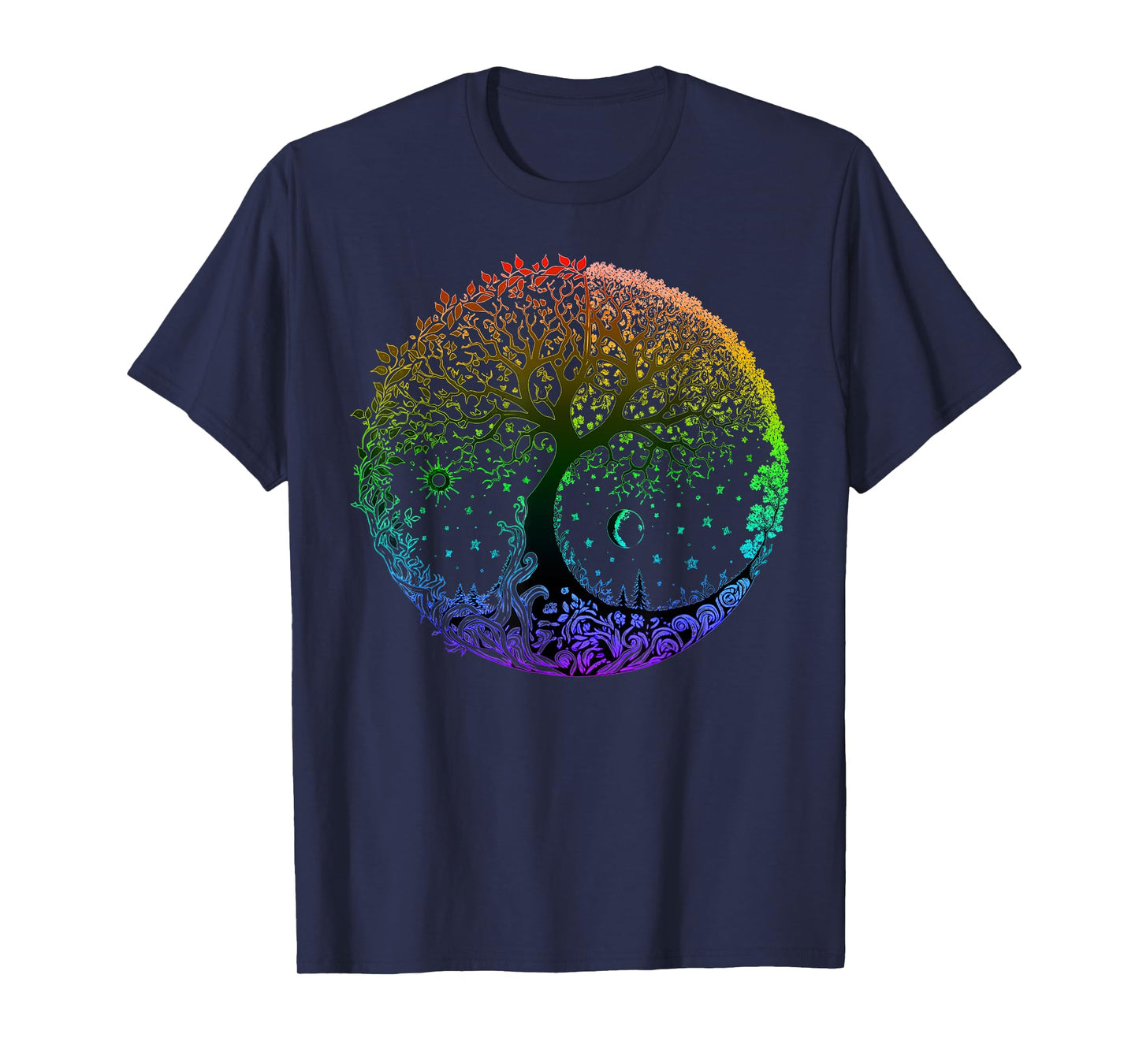 Tree of Life Sun Moon Seasons Mandala Chakras Yoga Graphic T-Shirt