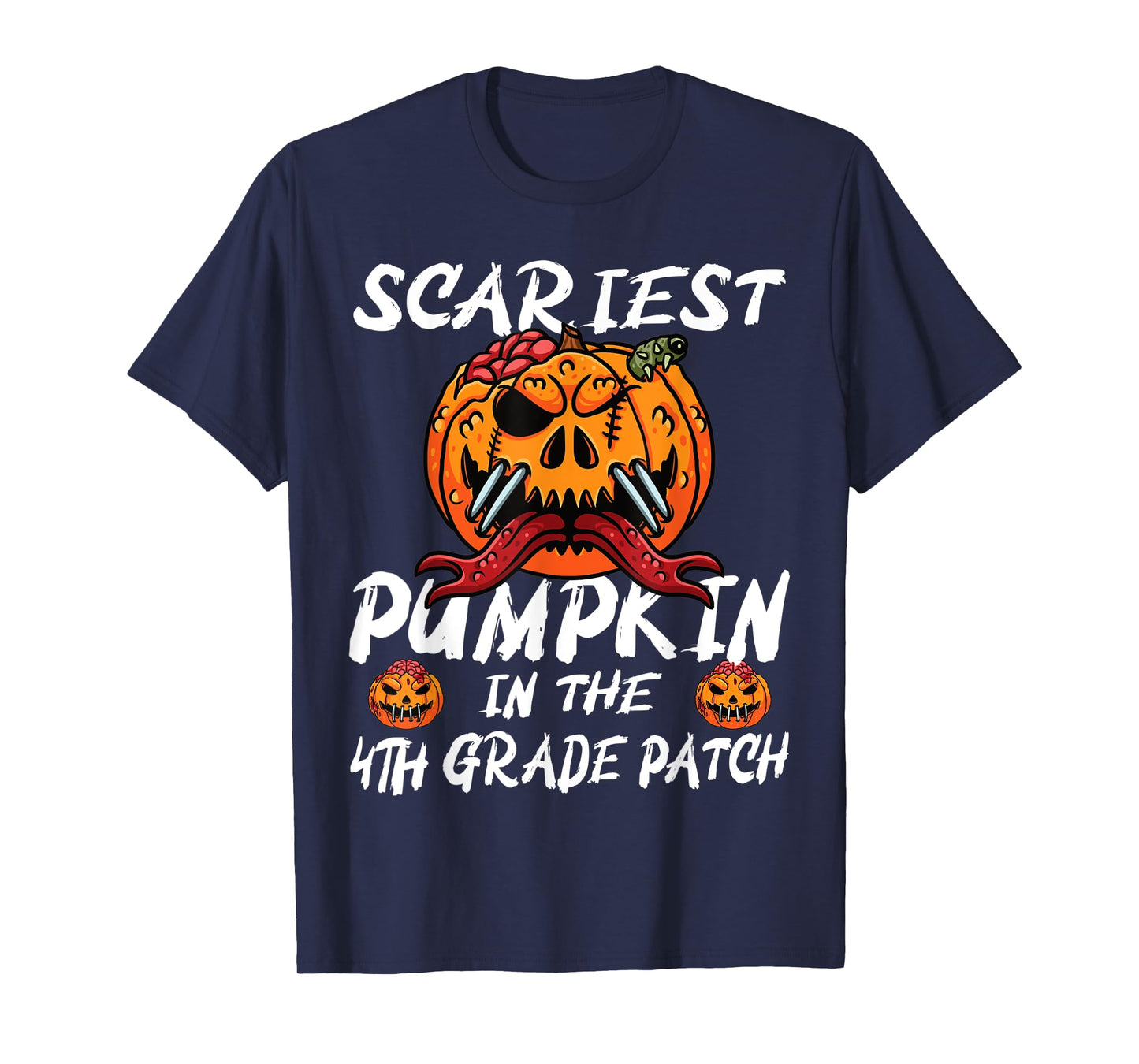Kids Scariest Pumpkin 4th Grade Patch School Halloween Boy T-Shirt