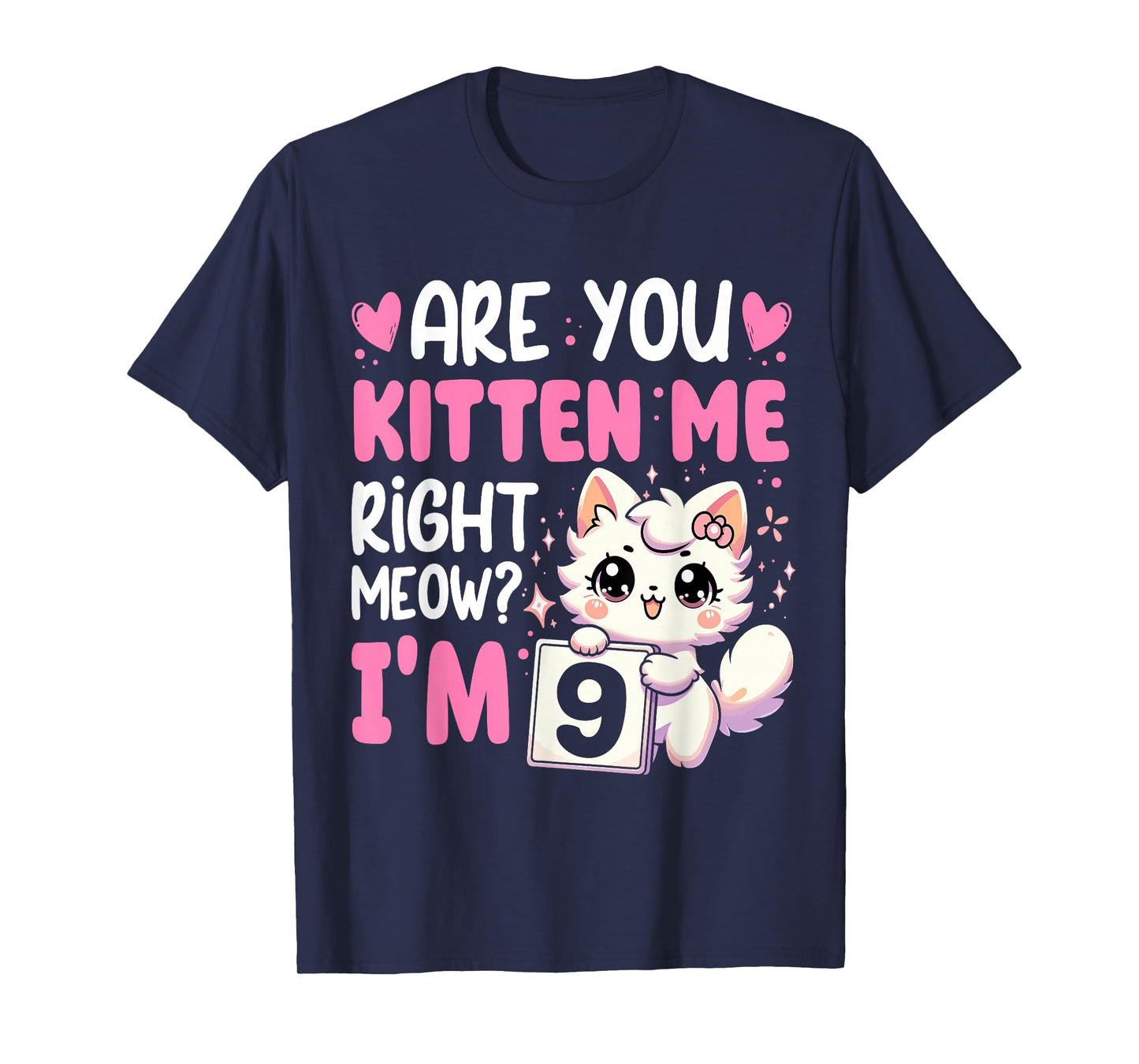 9th Birthday Shirt Girl 9yr Nine 9 Year Old Kitten Cat Bday T-Shirt