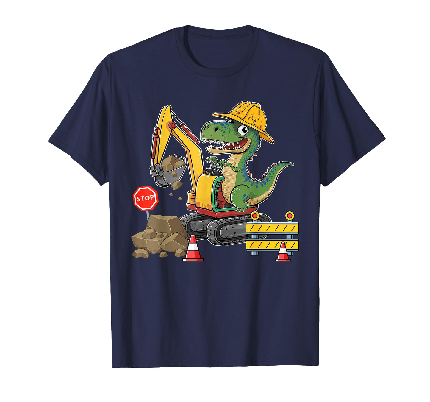 Dinosaur Construction Worker Excavator Truck Kids Boy Girl T-Shirt