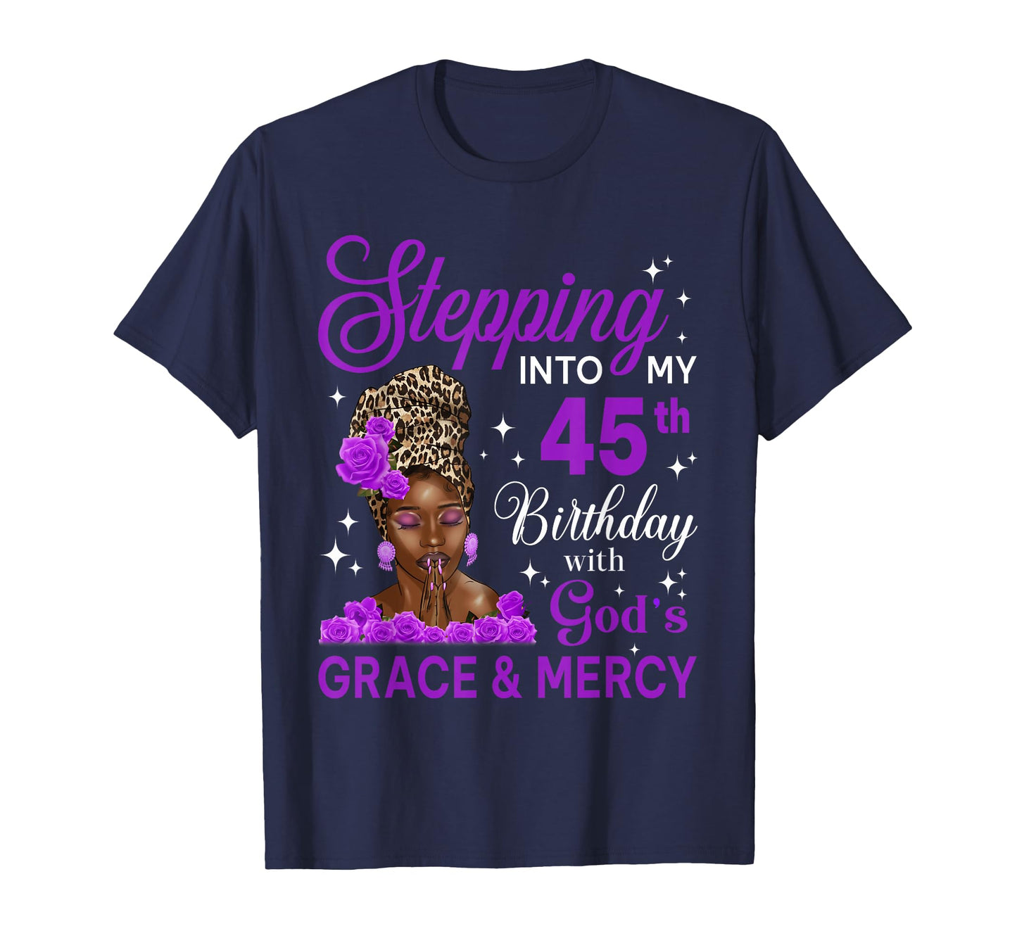 Stepping Into My 45th Birthday Headwrap Black Woman T-Shirt