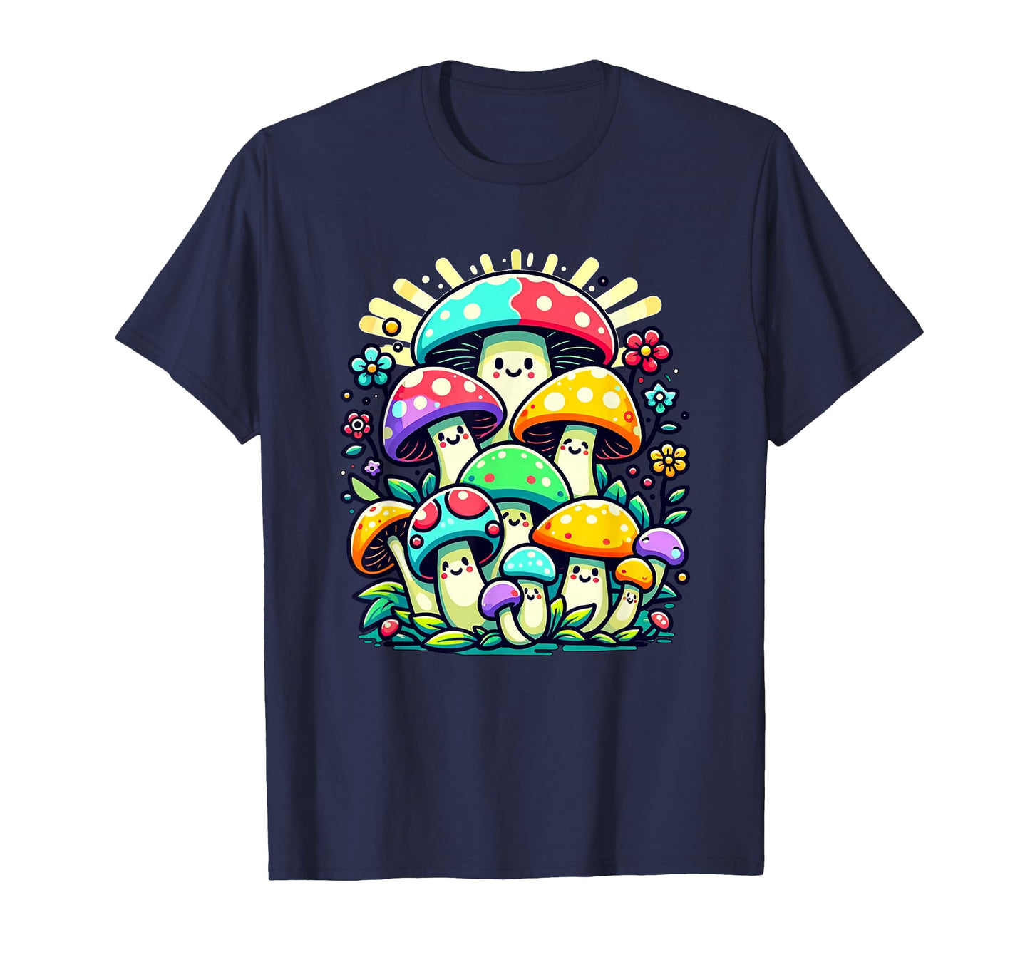 Kids Cute Whimsical Mushroom Illustration Funny Fungi Themed T-Shirt