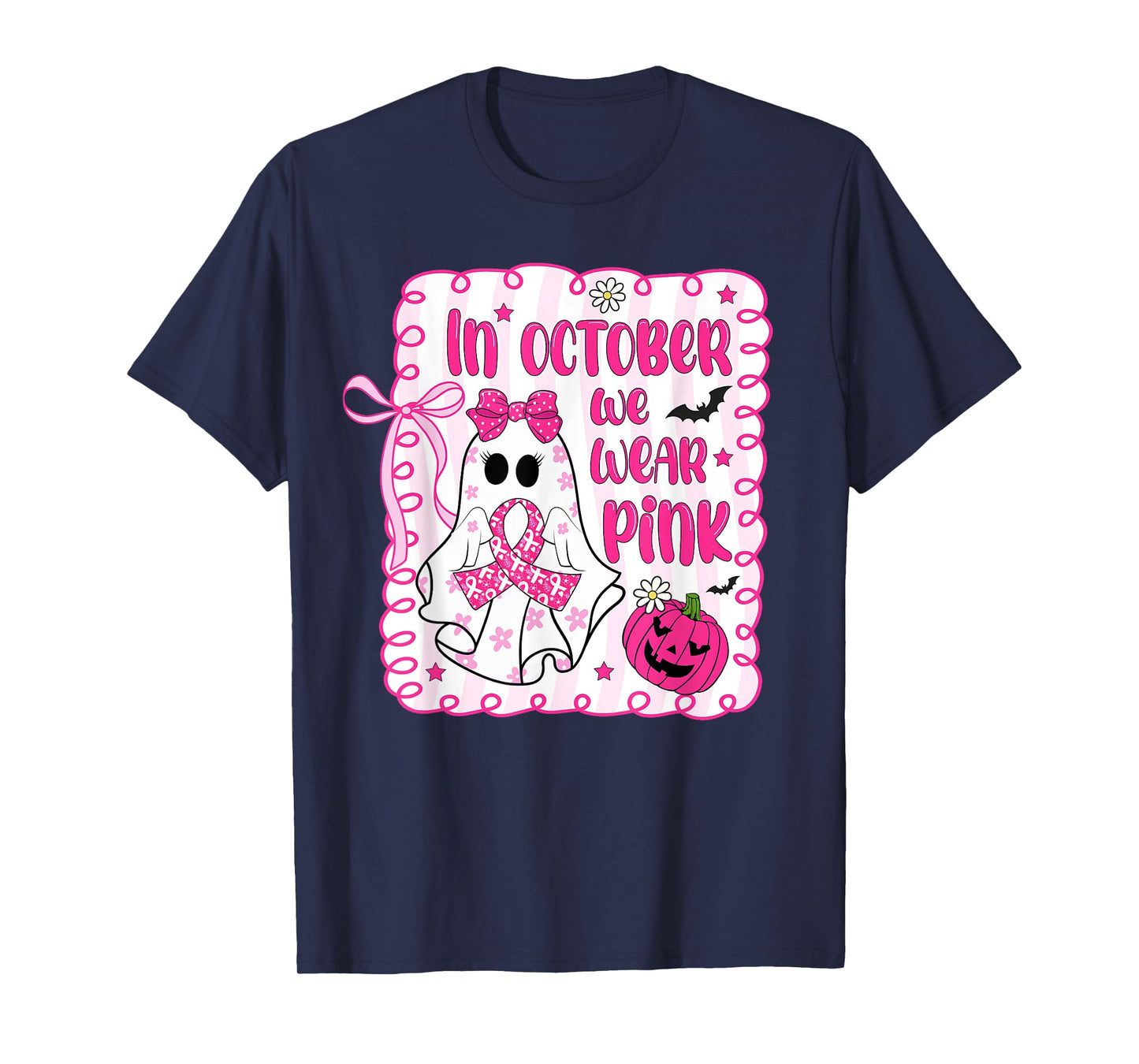 in October We Wear Pink Coquette Breast Cancer Awareness T-Shirt