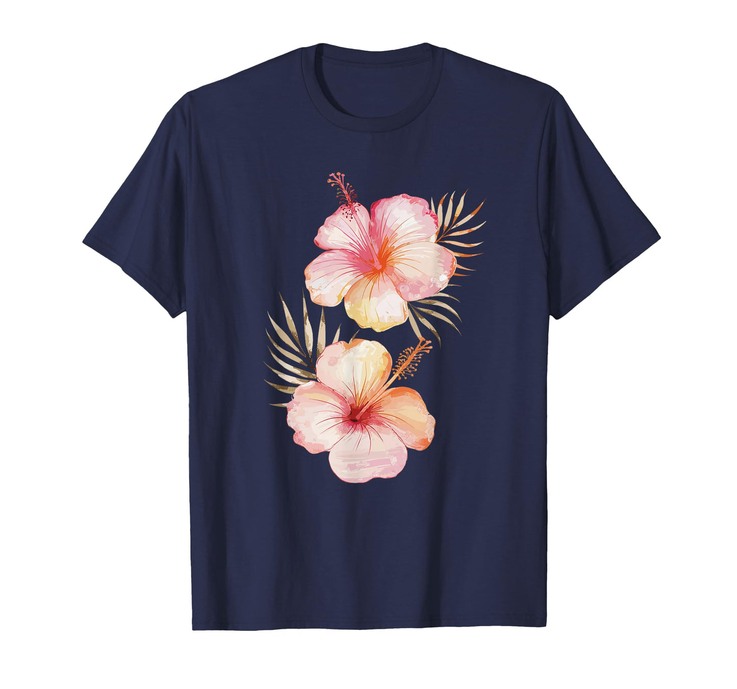 Watercolor Tropical Hibiscus Flowers Floral Summer Art T-Shirt