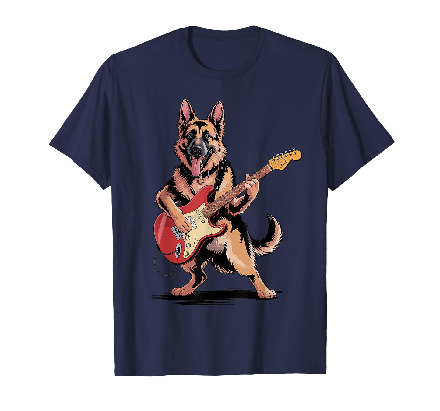 Funny German Shepherd Dog Playing Guitar Cool Dog Music Rock T-Shirt