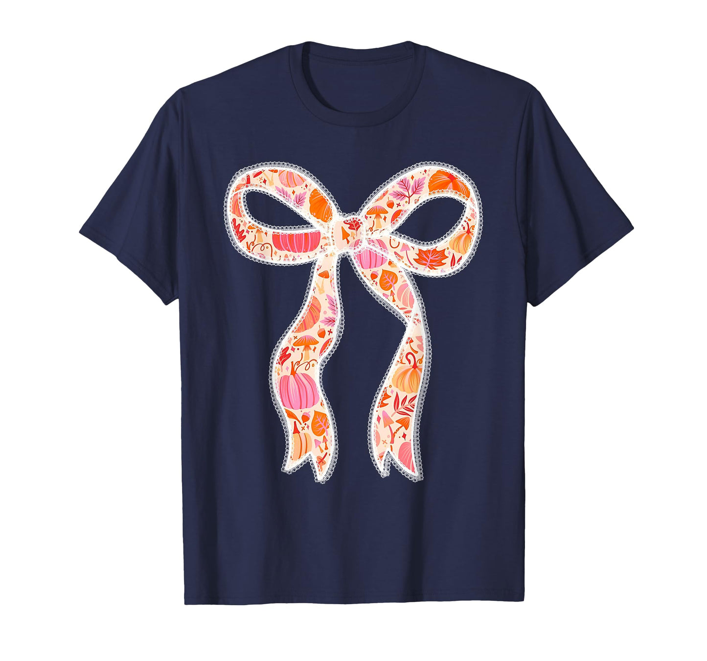 Coquette Bow Pumpkin Season Thanksgiving Autumn Fall Leaves T-Shirt