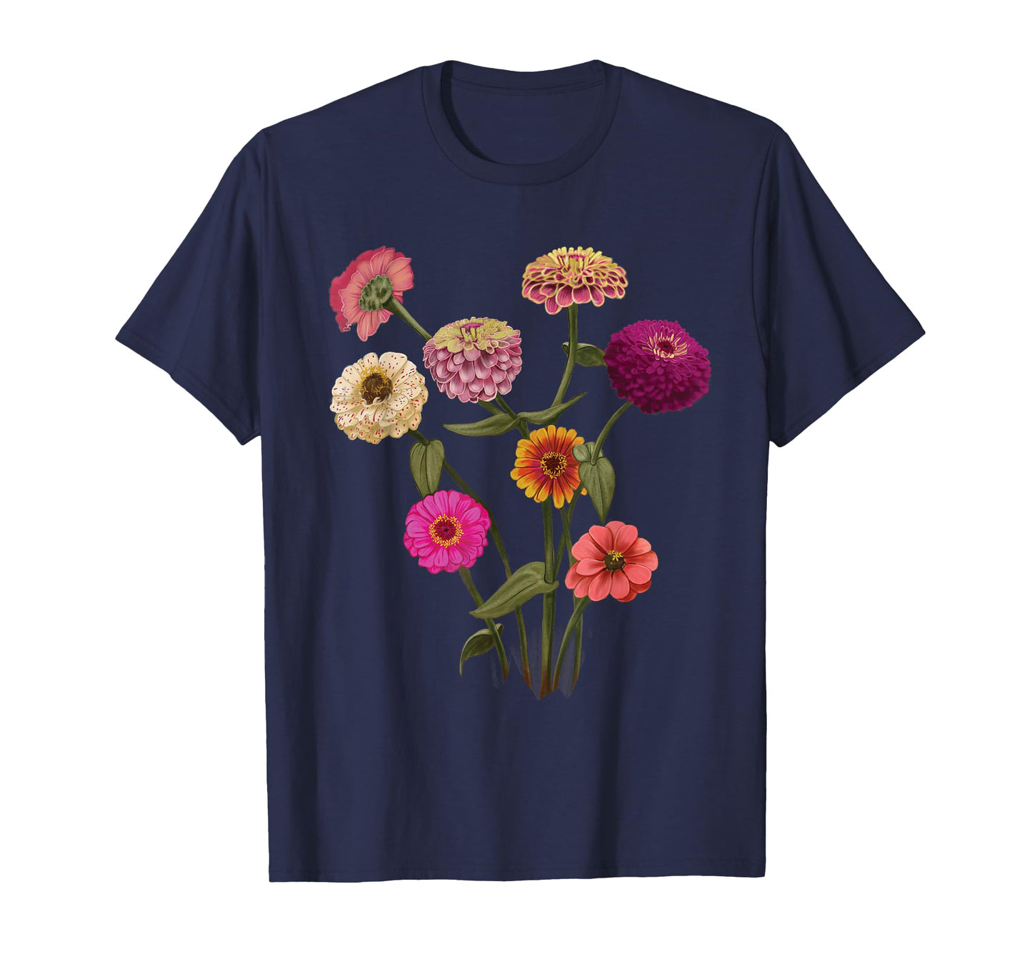 Happy Zinnia Wildflowers, Handpainted Style Graphic T-Shirt T-Shirt