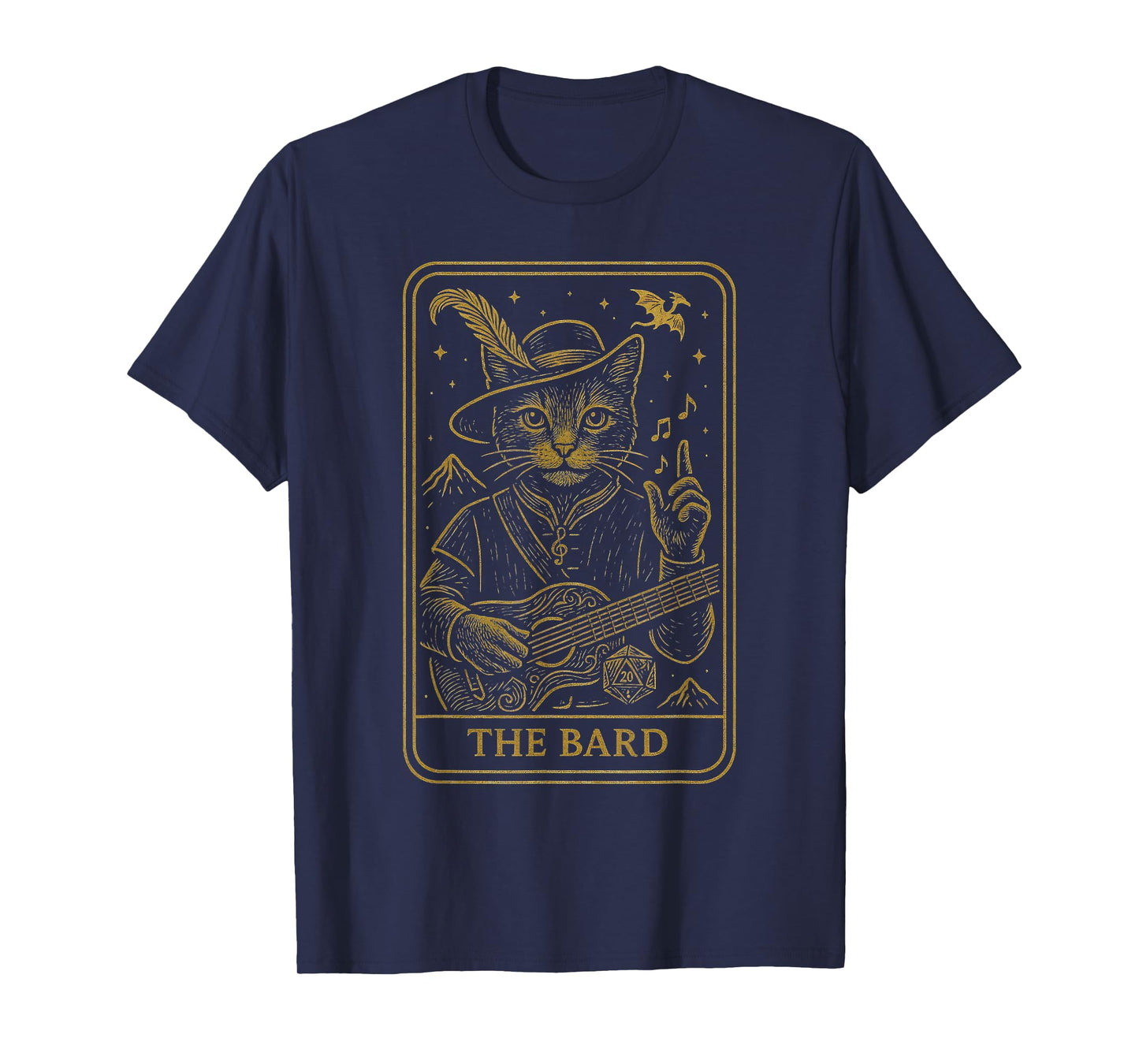 RPG Gamer The Bard D20 Dice Nerdy Geek Cat Men Women Kids T-Shirt