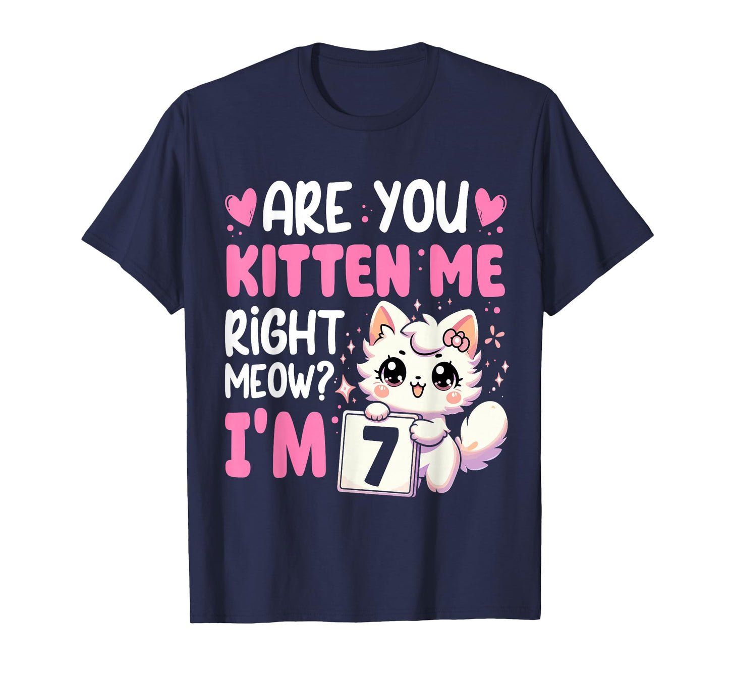 7th Birthday Shirt Girl 7yr Seven 7 Year Old Kitten Cat Bday T-Shirt