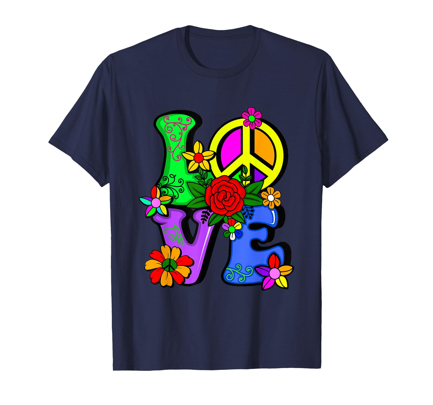 Retro 60's 70's Flower Power Hippy, Groovy Love Peace Hippie T-Shirt