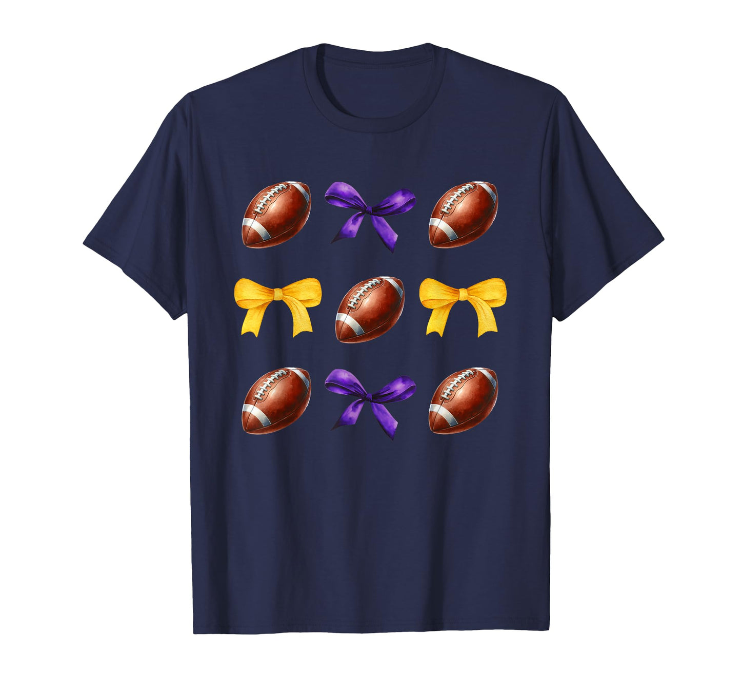 Footballs & Purple & Gold Bows Girls Fall Football Season T-Shirt