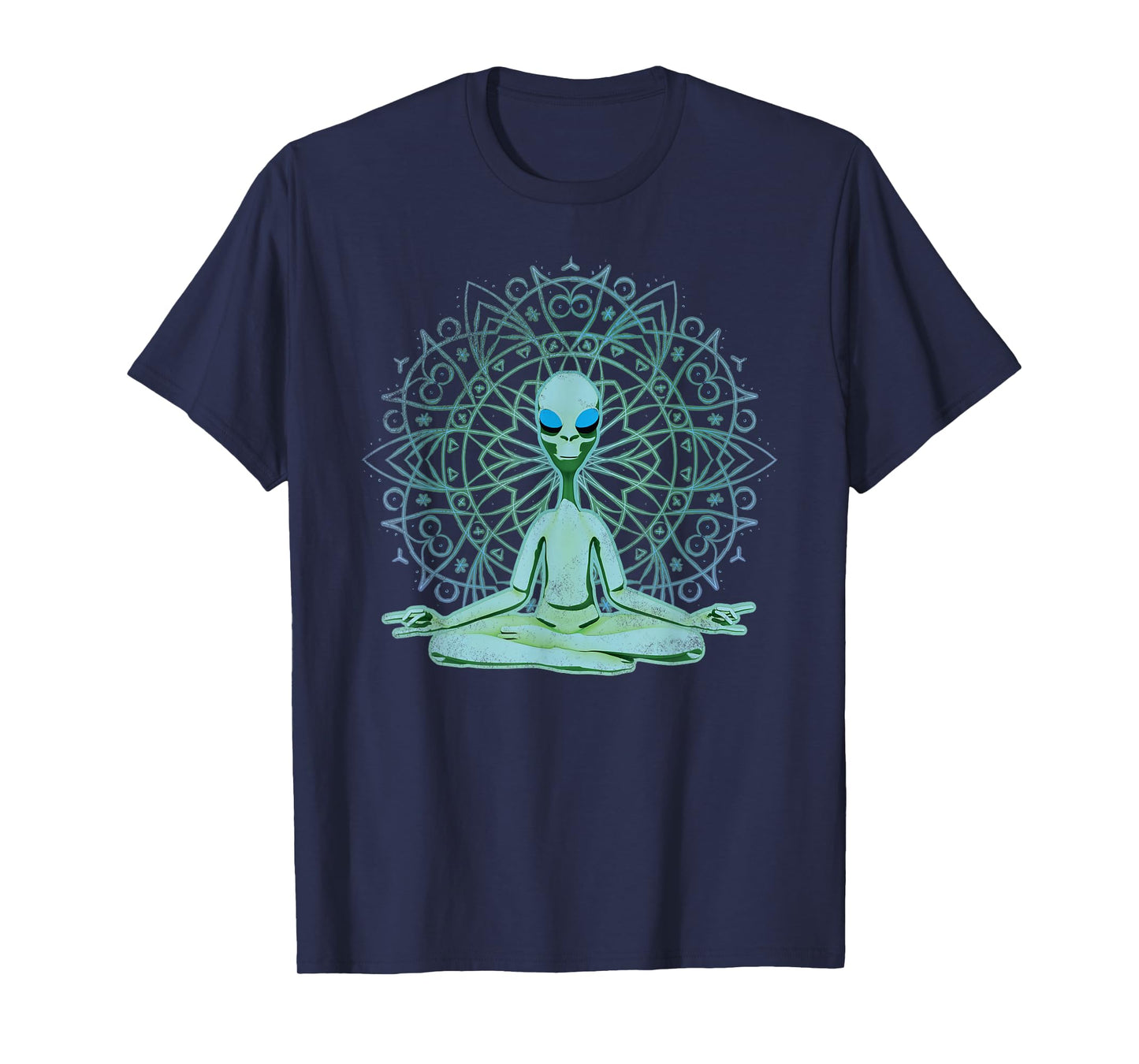 Alien Shirt UFO Mandala Meditating Green Alien Lotus Zen T-Shirt