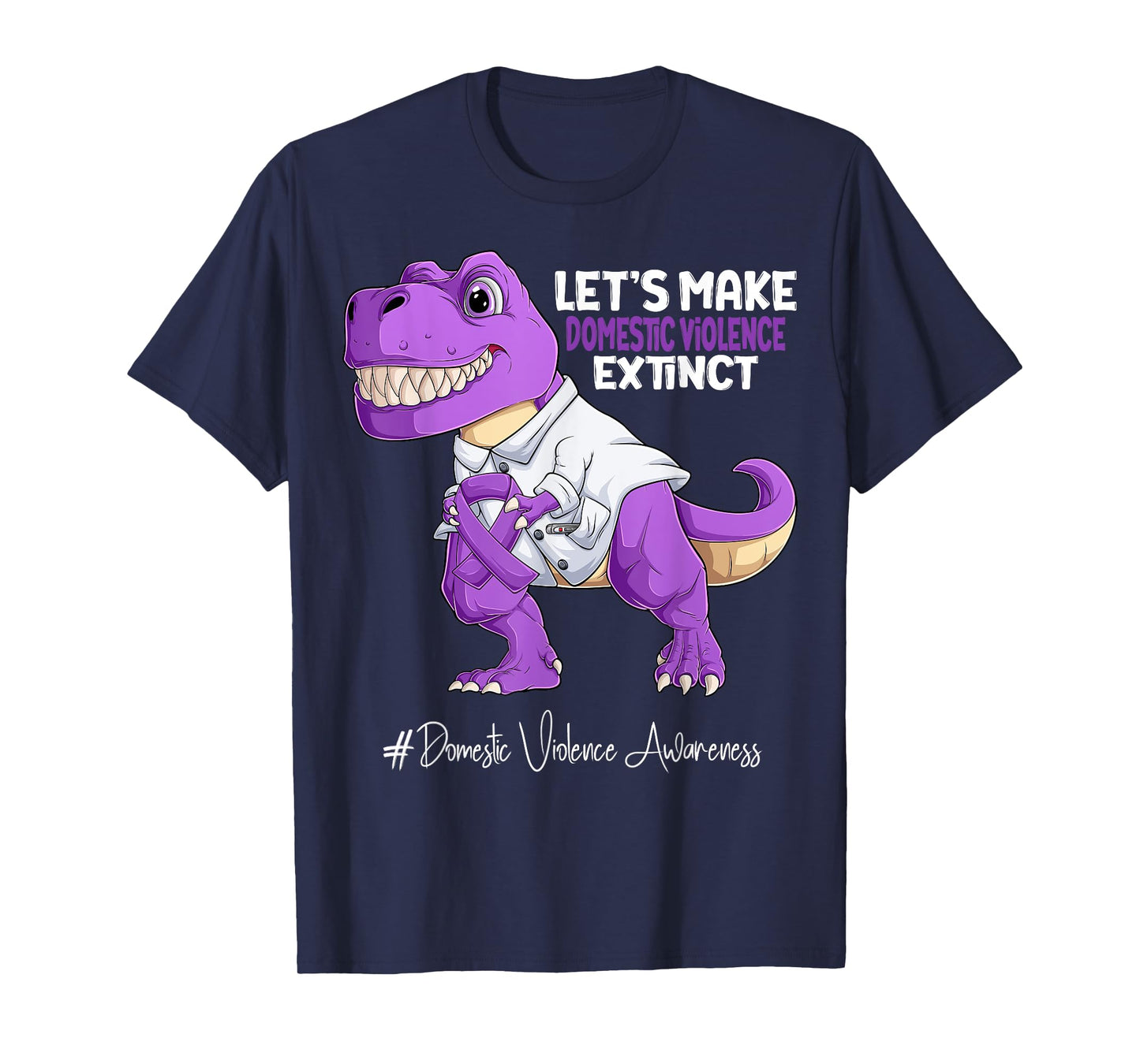 Purple Ribbon Trex Domestic Violence Awareness T-Shirt