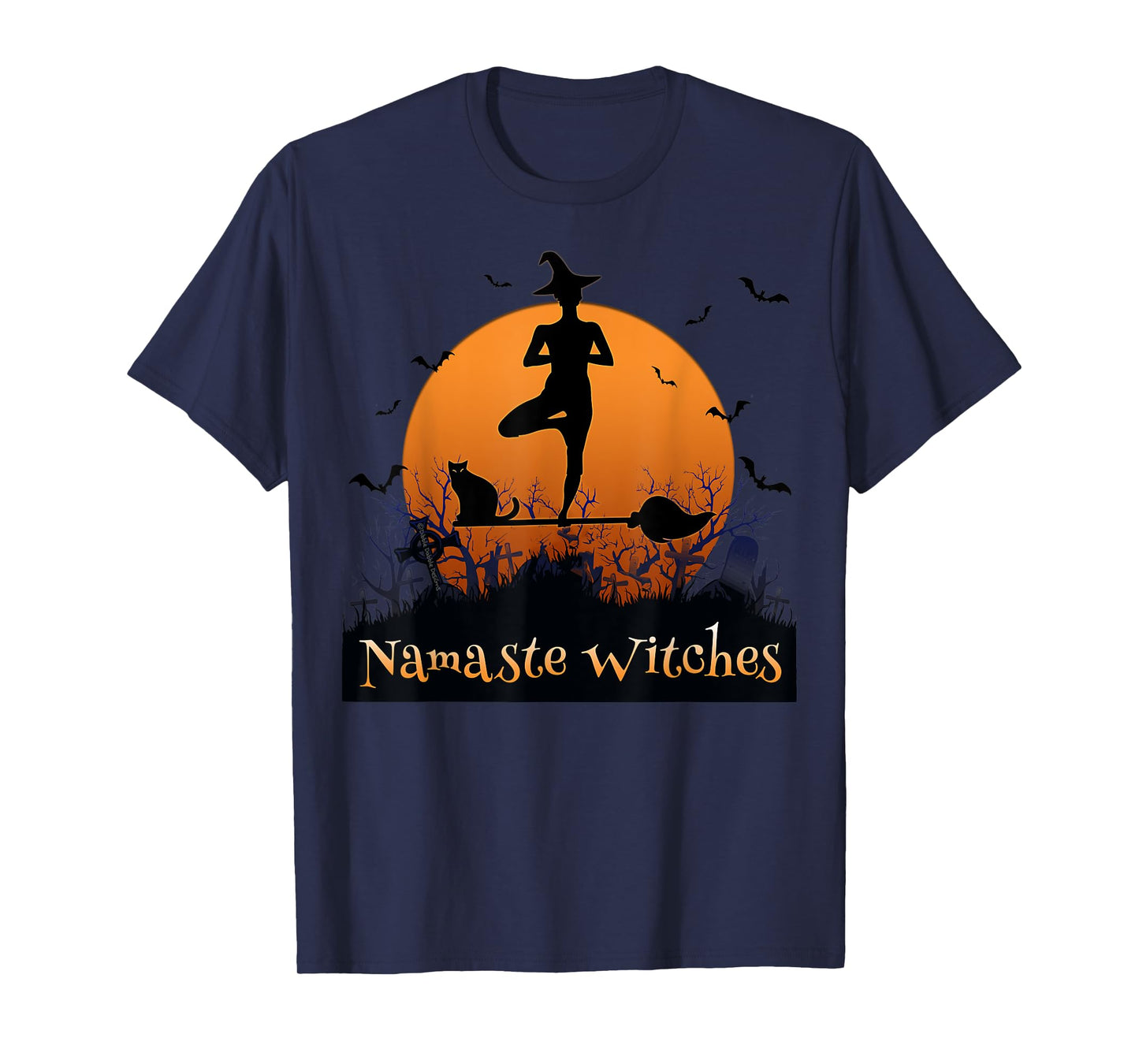 Yoga Lovers Namaste Witches Full Moon Cemetery Halloween T-Shirt