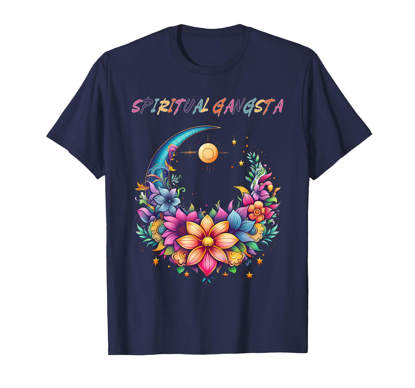 Spiritual Gangsta Floral Moon Yoga Meditation Mandala T-Shirt
