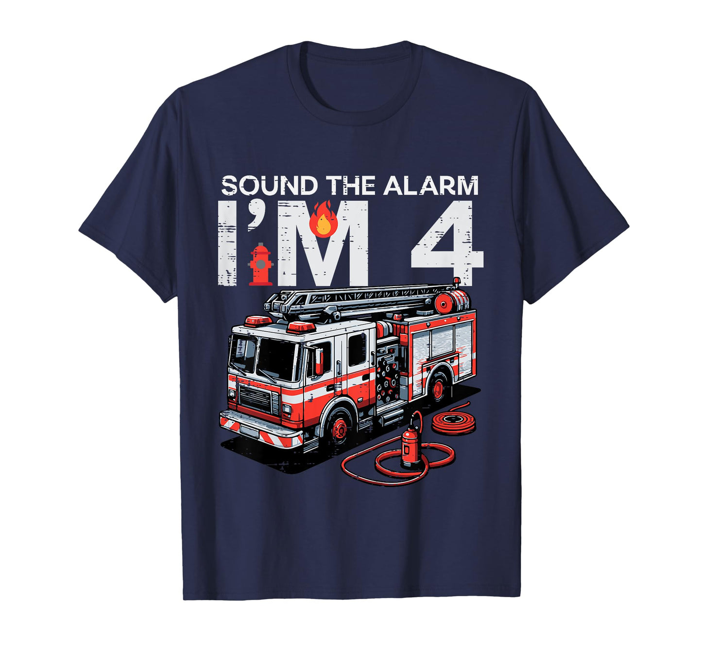 Kids Sound The Alarm Im 4 Fire Truck 4th Birthday Bday Boys Kids T-Shirt