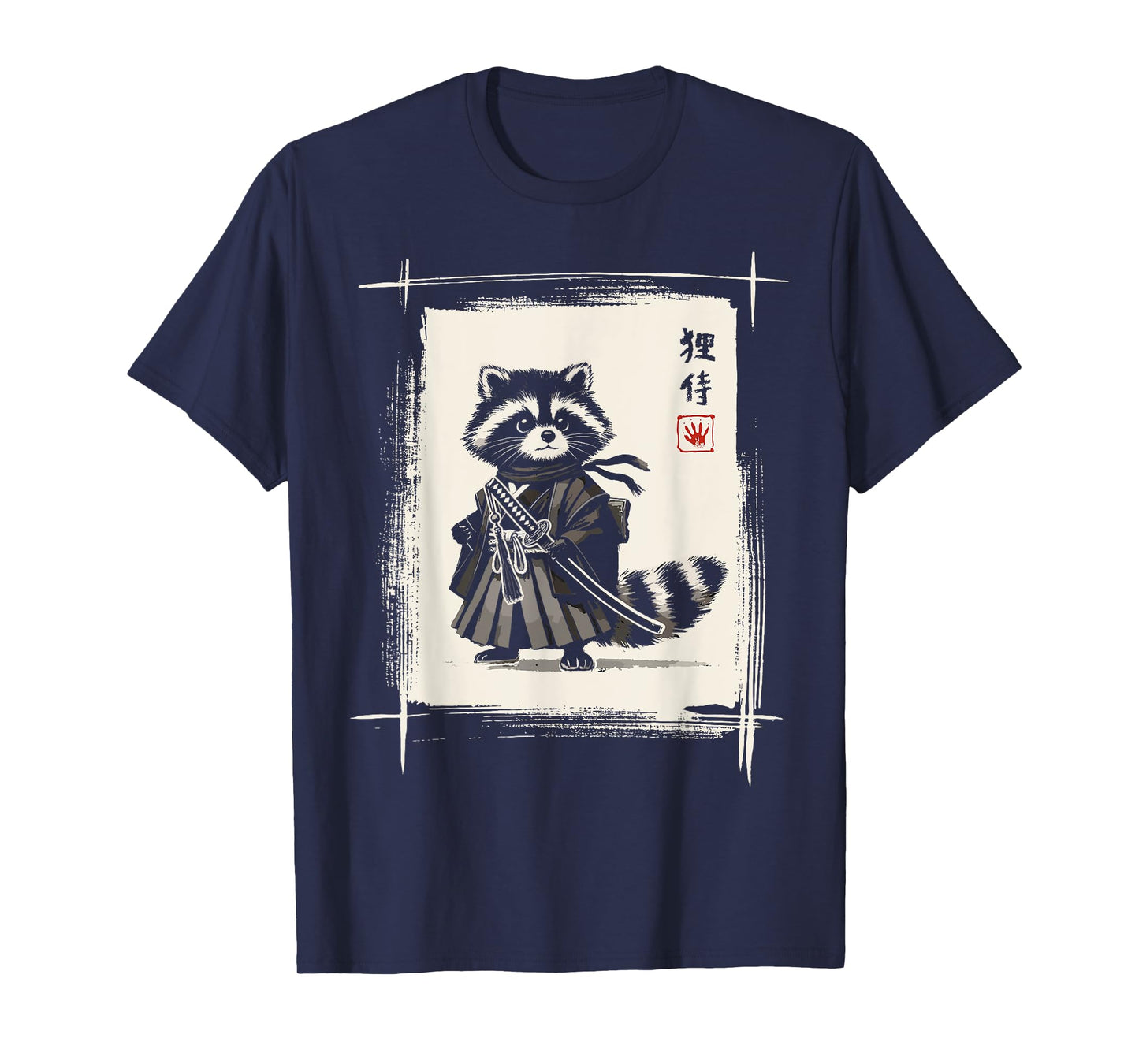 Samurai Raccoon Japanese Art Sumi-e Kawaii Funny Raccoon T-Shirt