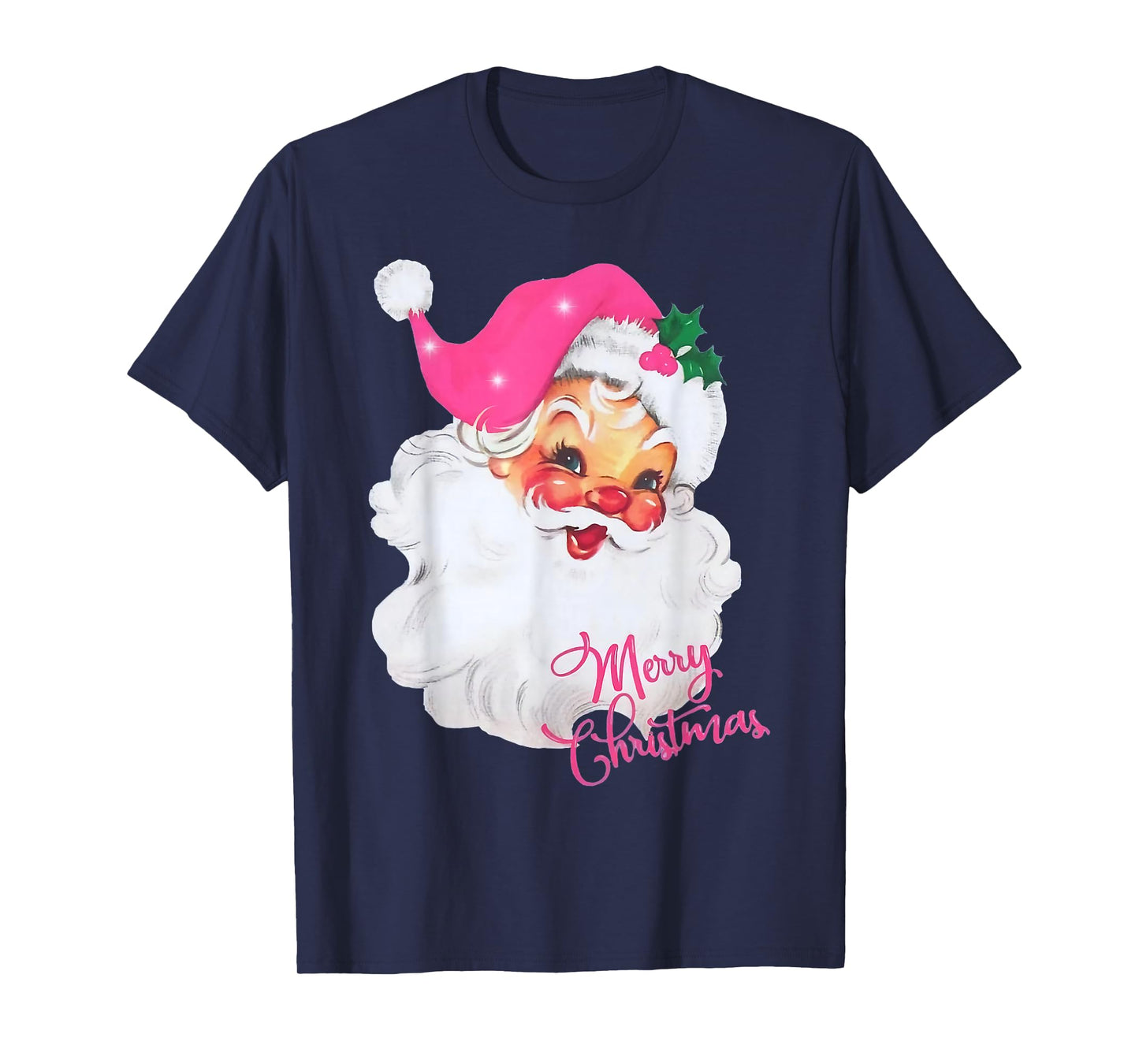 Vintage Pink Santa Claus Merry Christmas Pajamas Xmas Women T-Shirt