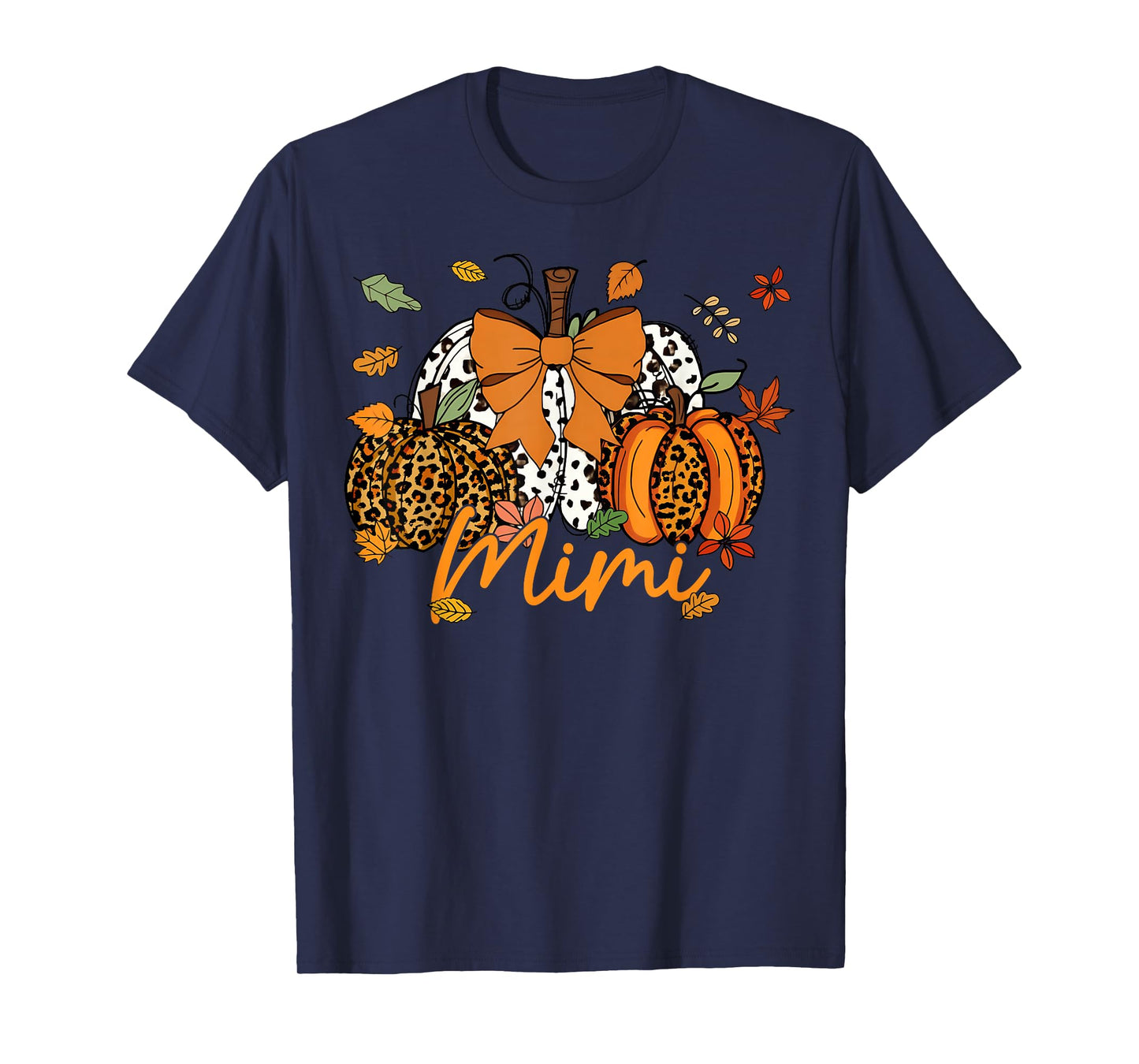 Mimi Thanksgiving Leopard Pumpkin Coquette Bow Mom Grandma T-Shirt