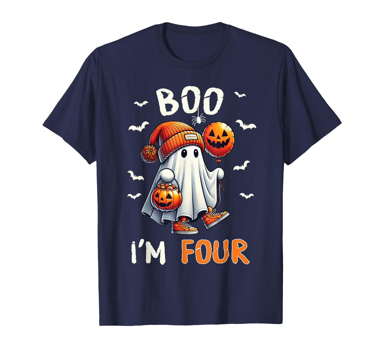 Boo I'm Four Ghost 4th Birthday Halloween Boy Kids Groovy T-Shirt