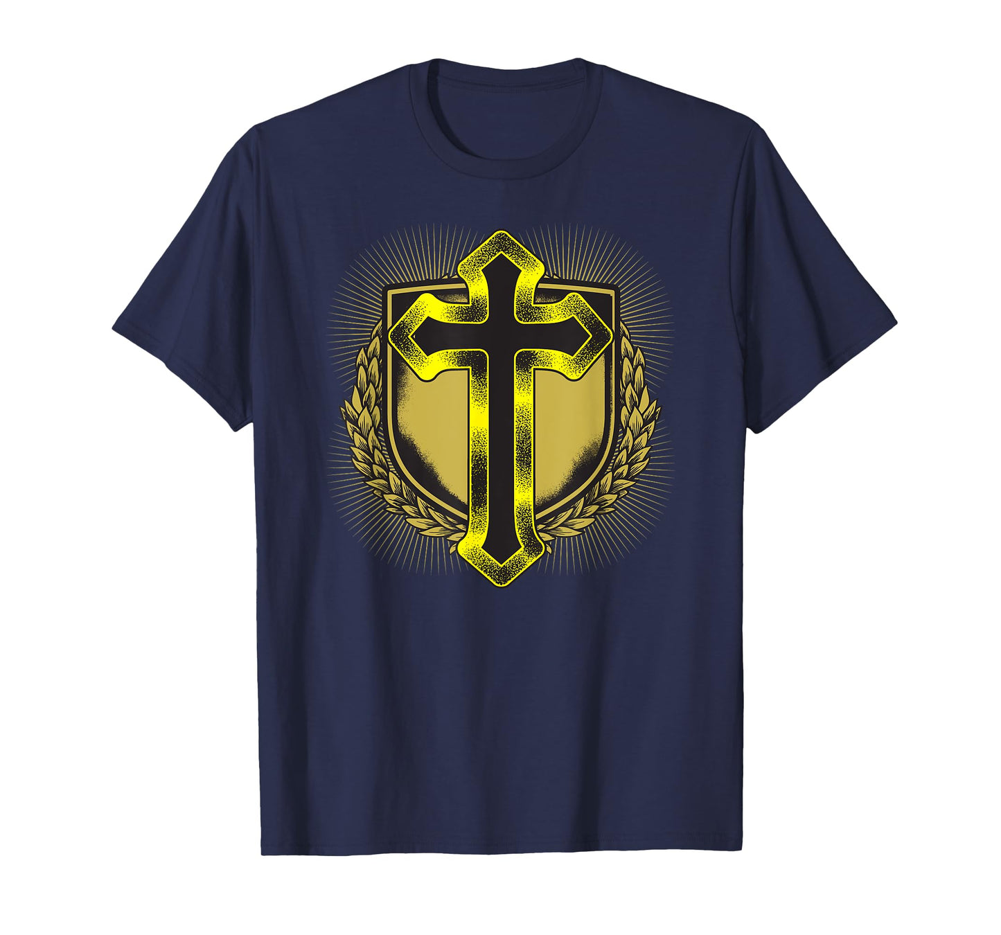 Distressed Golden Cross Christian Coat of arms Design T-Shirt