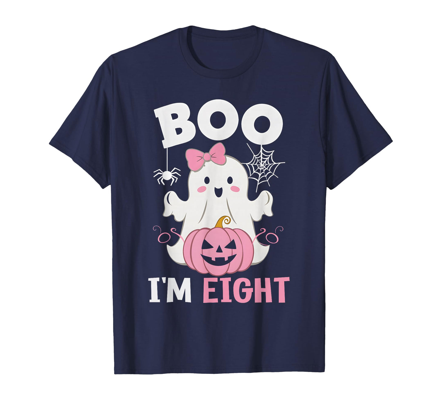 Ghost Boo I'm Eight Year 8th Birthday Girls Halloween Groovy T-Shirt