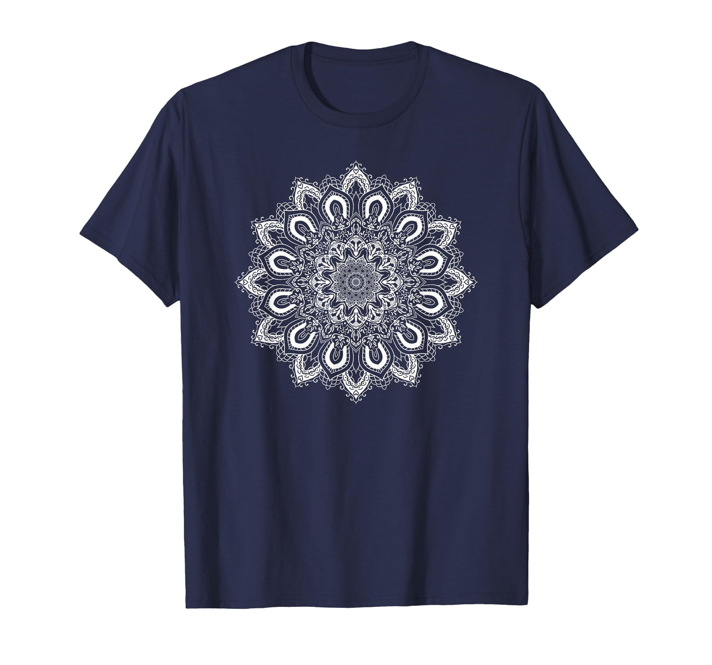 White Ornate Lotus Flower Yoga Mandala T-Shirt