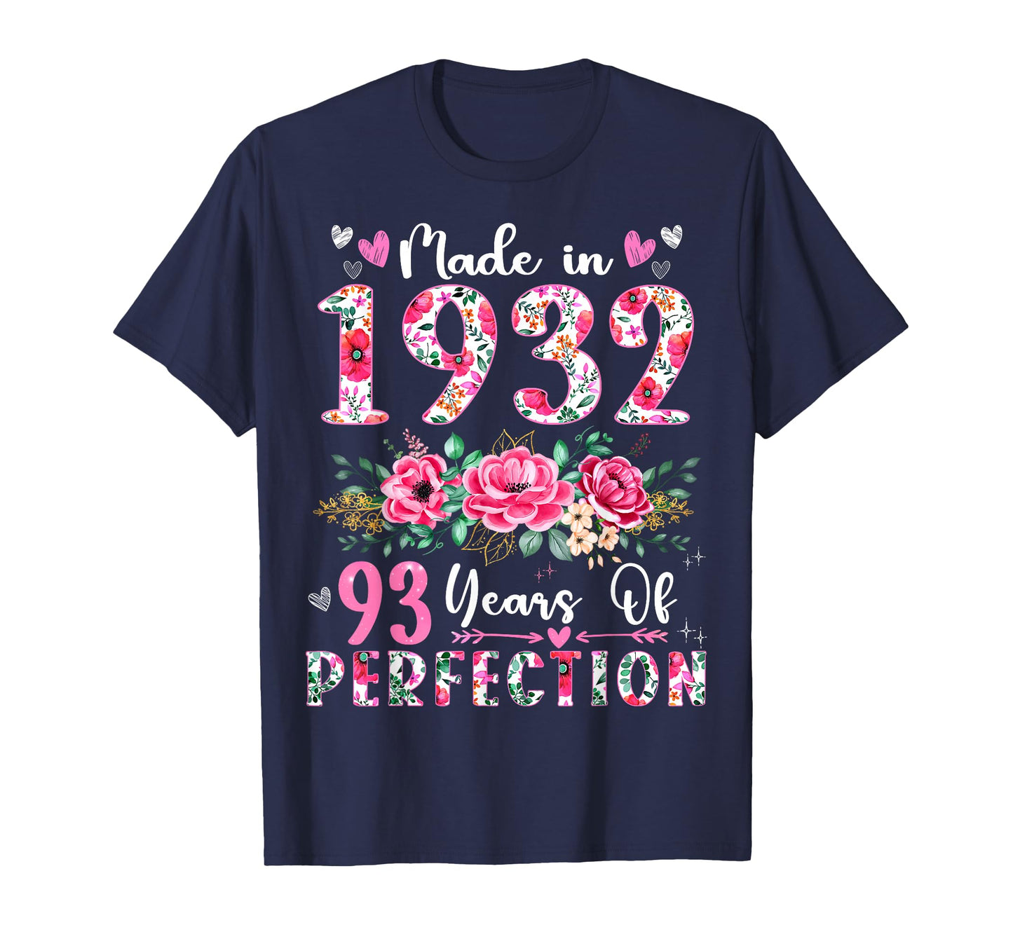 93 Year Old Made In 1932 Floral 93th Birthday Women T-Shirt