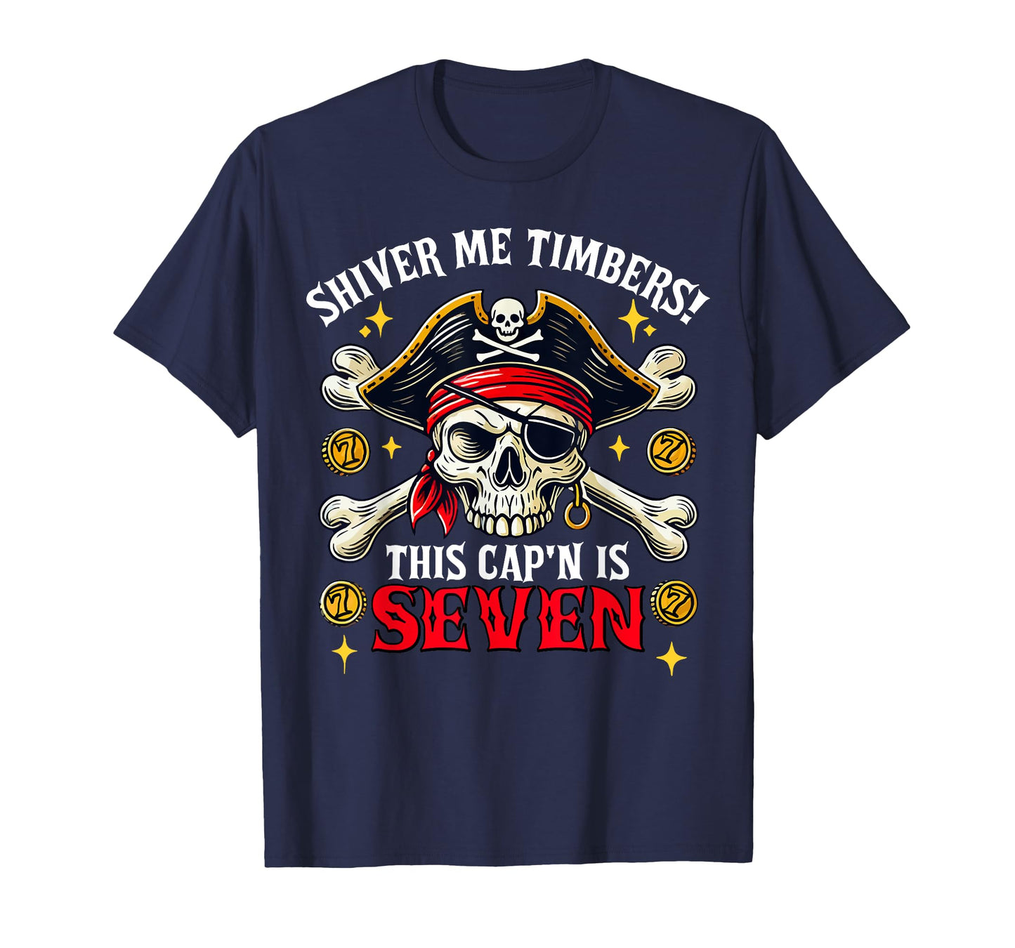 Kids 7 Year Old Pirate 7th Birthday Party Boys Girls Gift T-Shirt