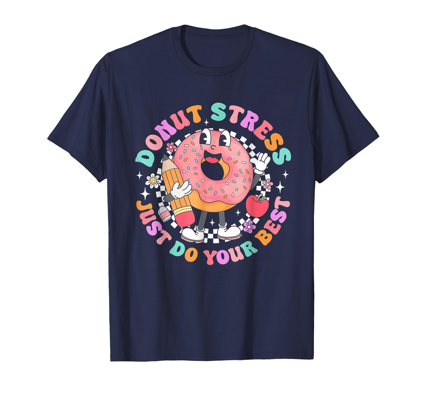 Women Retro Donut Stress Just Do Your Best Staar Testing T-Shirt
