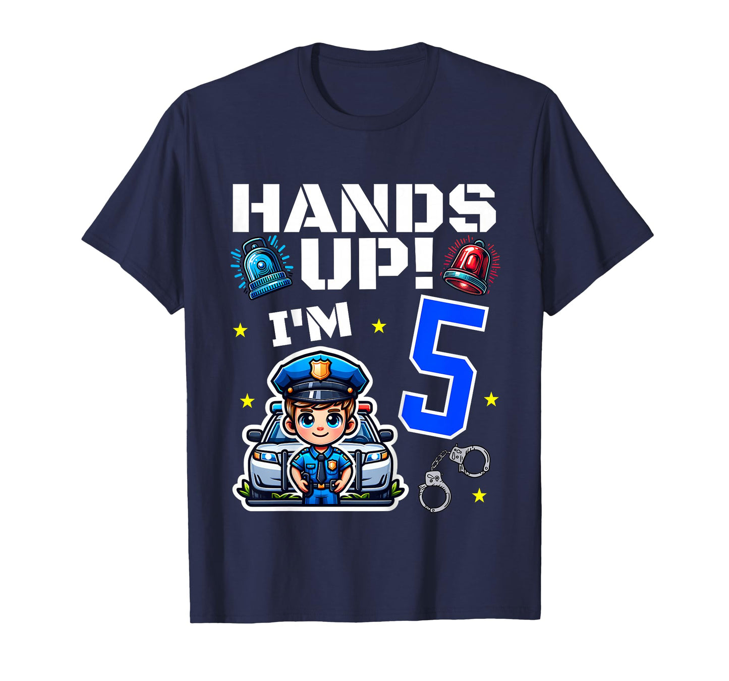 Kids 5th Birthday Boy Police Car Policeman 5 Years Old Officer T-Shirt