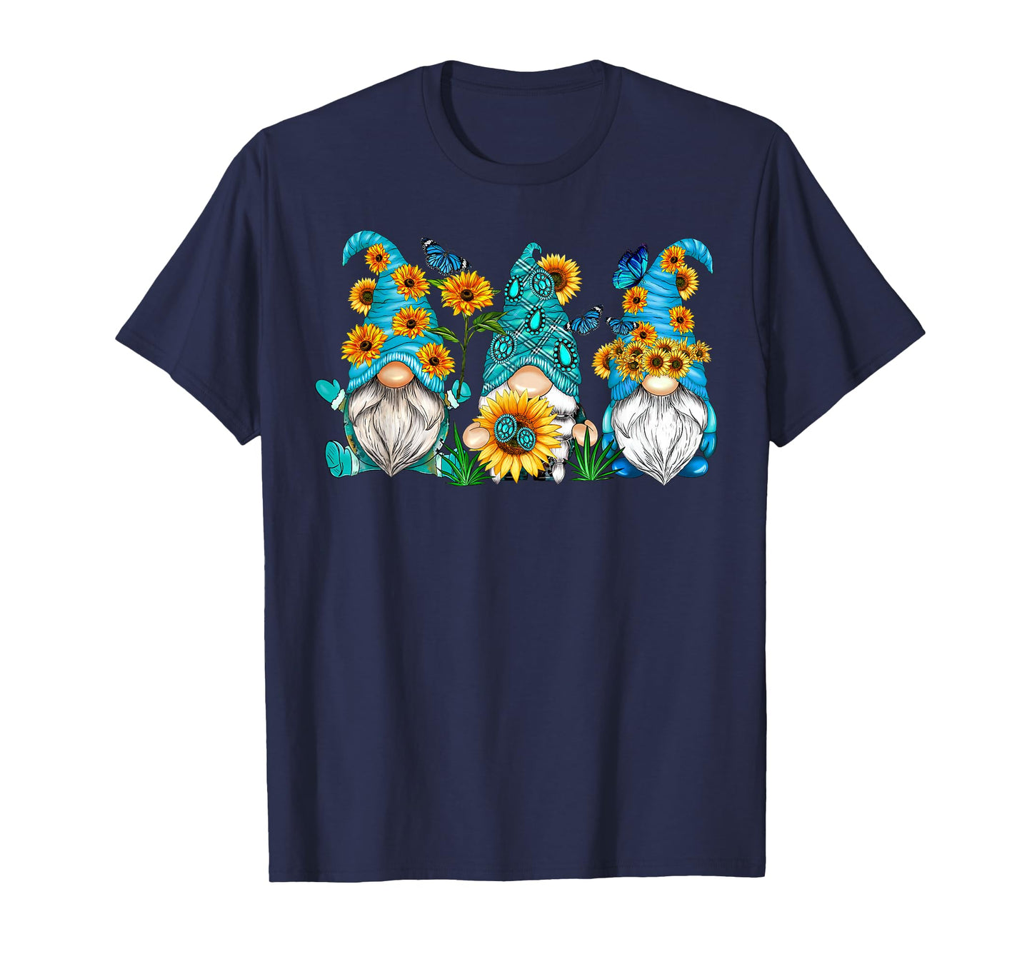 Cute Gnomes With Sunflower Butterfly Gardeners Summer Floral T-Shirt