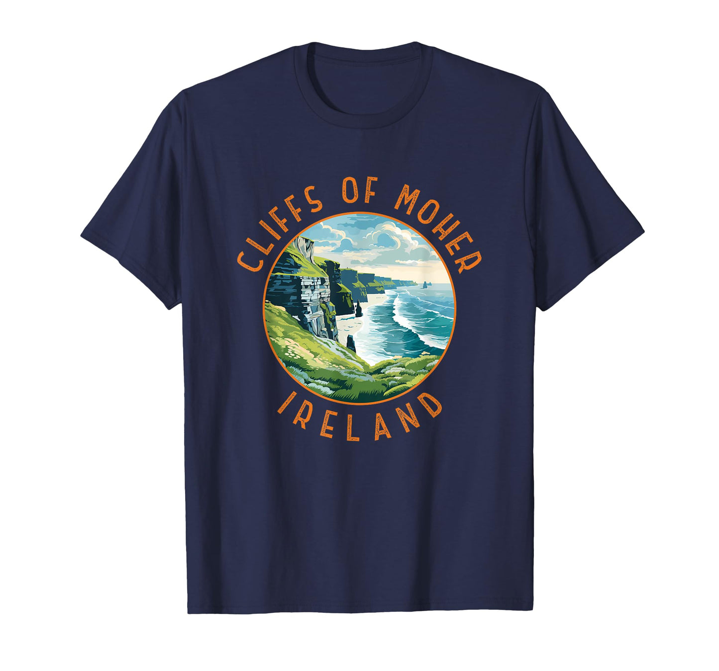 Cliffs of Moher Ireland Retro Distressed Circle T-Shirt