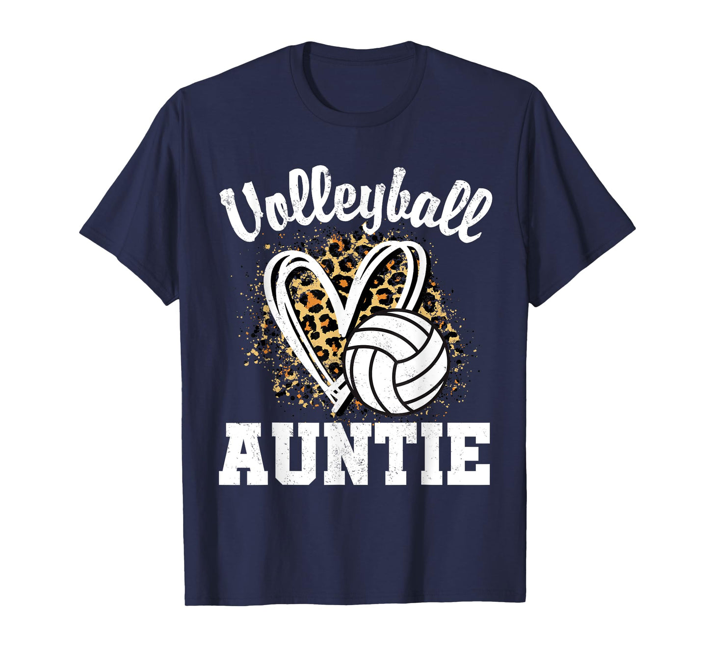 Volleyball Auntie Leopard Heart Matching Family T-Shirt