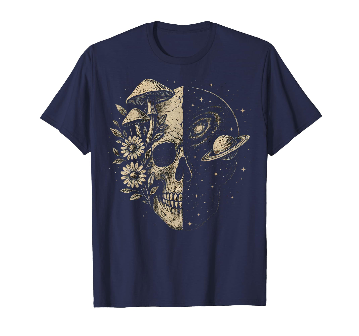 Skull Galaxy Mushroom Flowers Cosmos Aesthetic Spiritual T-Shirt