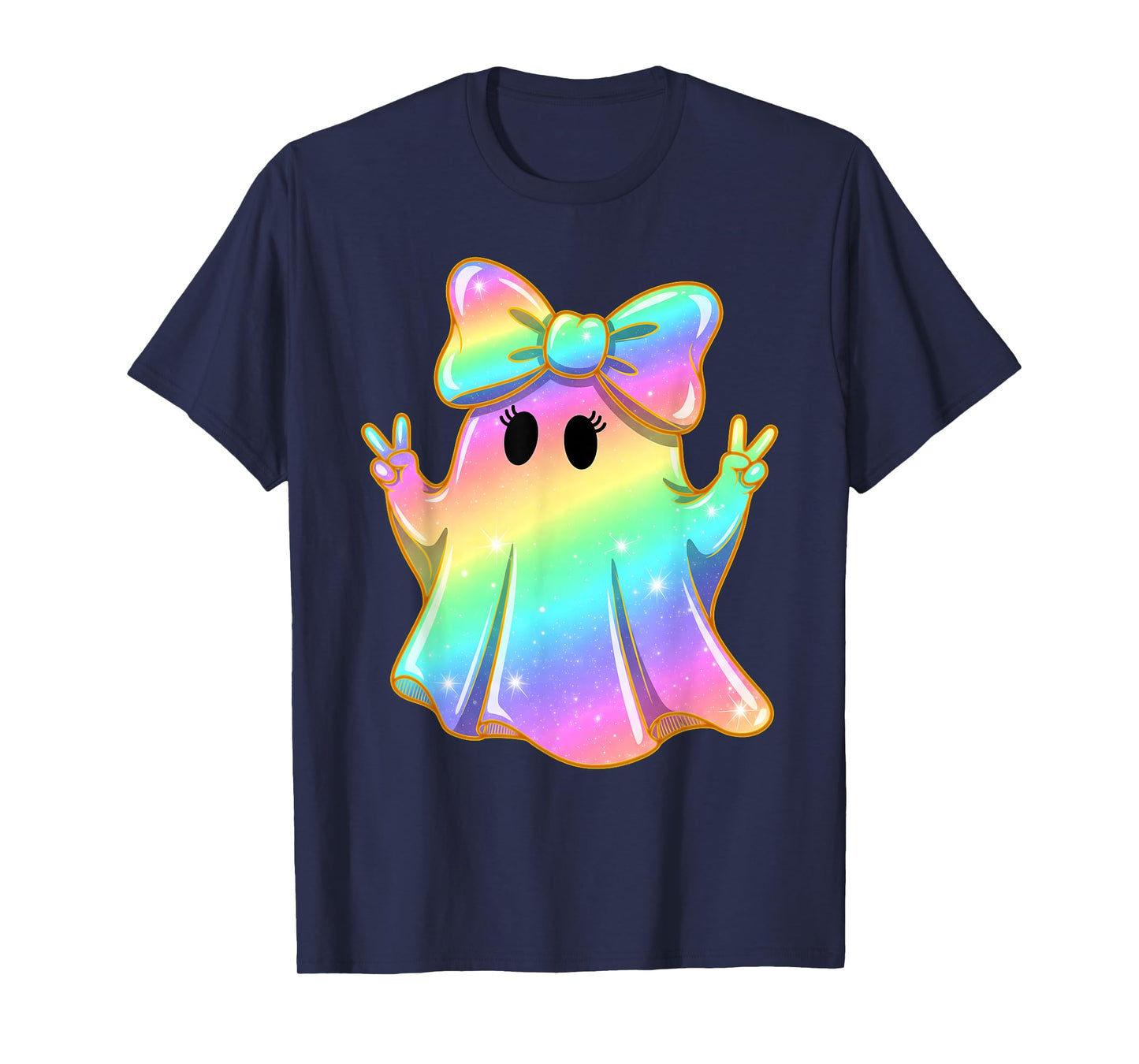 Cute Rainbow Ghost Peace Funny Halloween Kids Girls T-Shirt
