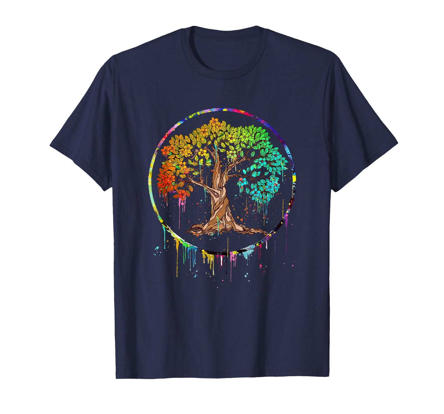 Colorful Tree Life is Really Good Tree Art Watercolor Circle T-Shirt