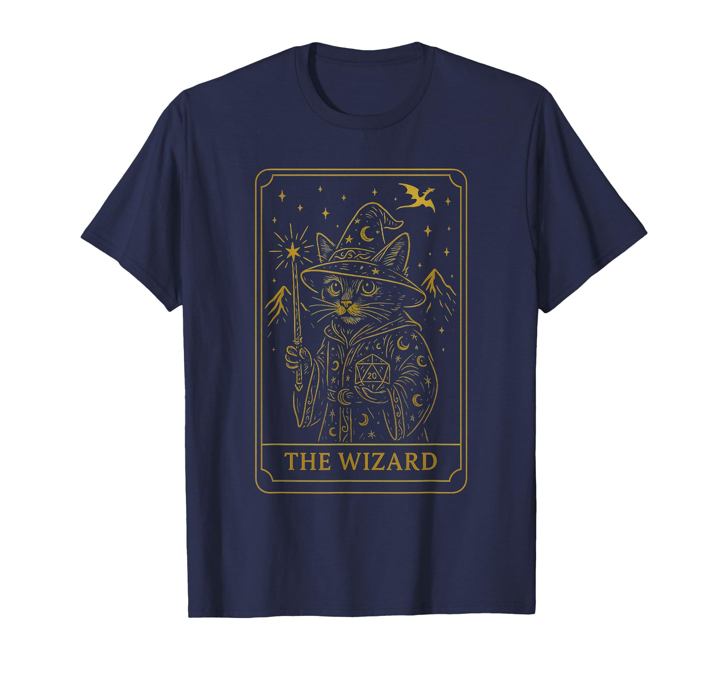 RPG Gamer Wizard D20 Dice Nerdy Geek Cat Men Women Kids T-Shirt