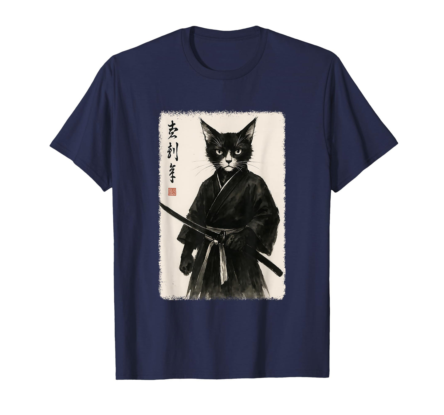 Samurai Cat Funny Vintage Japanese Graphic Art T-Shirt