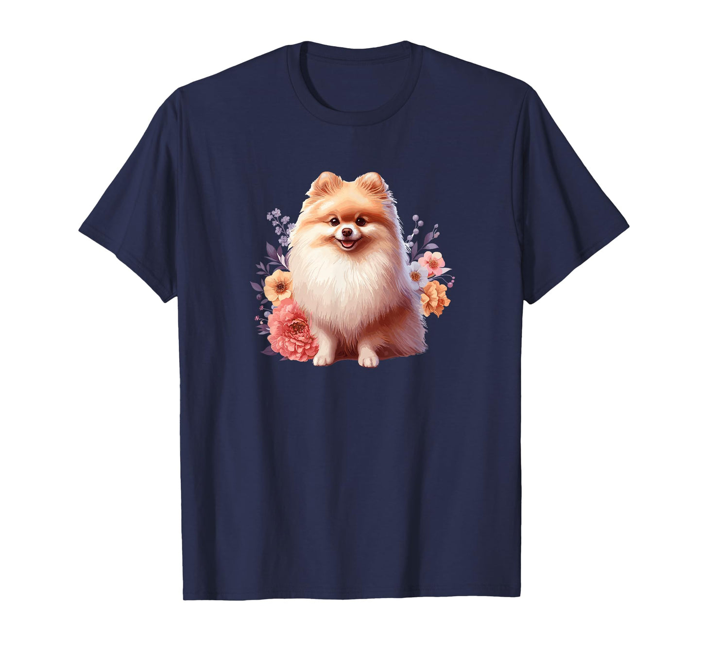 Cute Funny Flowers Floral Womens Pomeranian Lover T-Shirt