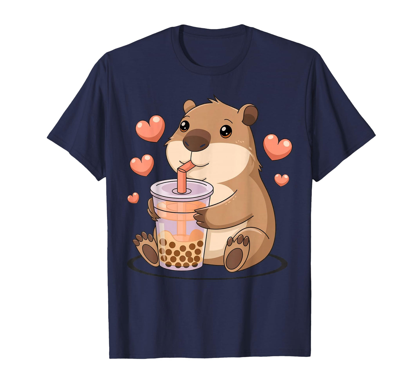 Cute Heart & Capybara Kawaii Drinking Bubble Tea Lover Girls T-Shirt