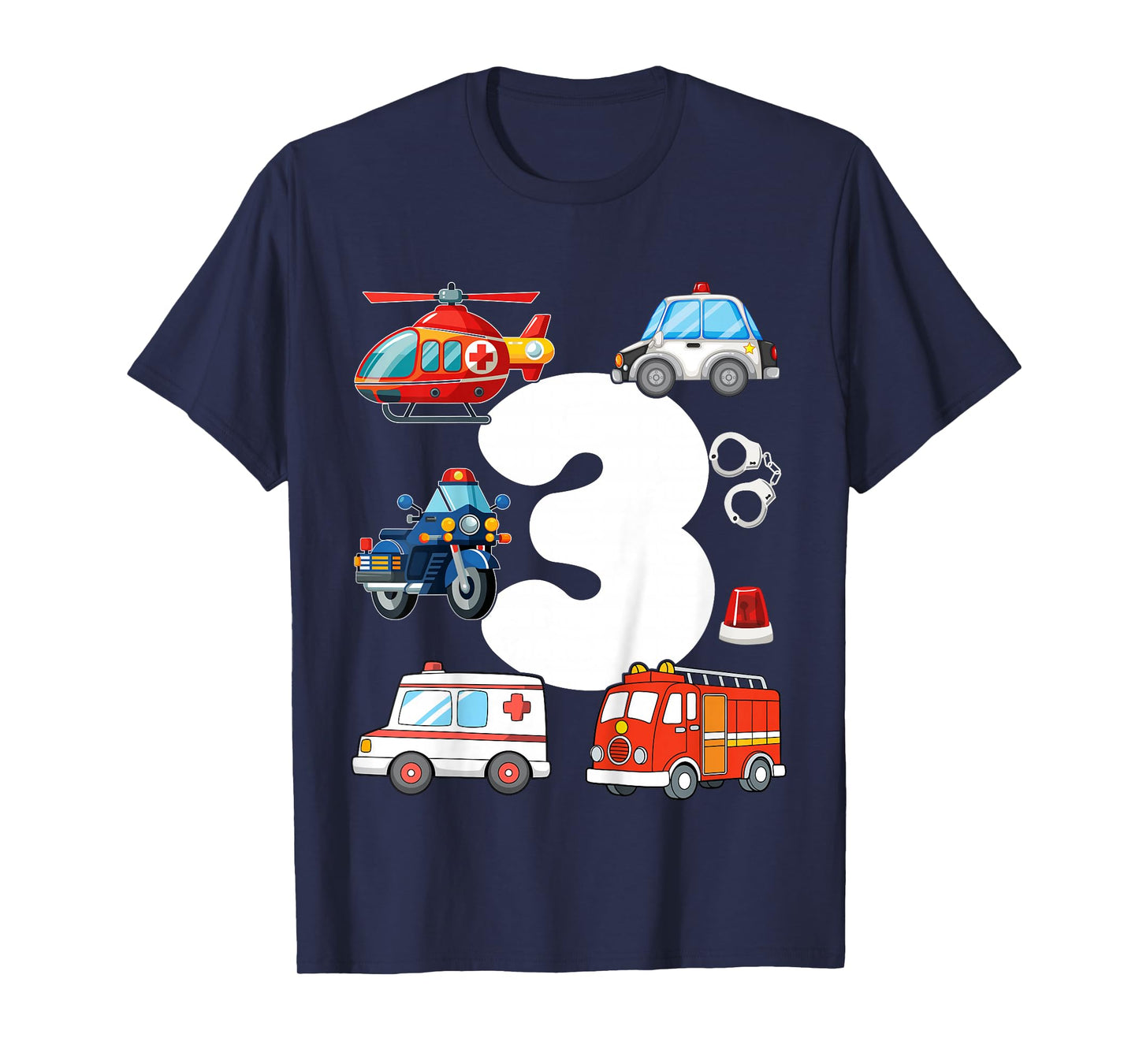 Police Car Rescue Vehicle Kids 3 Years Old 3rd Birthday T-Shirt