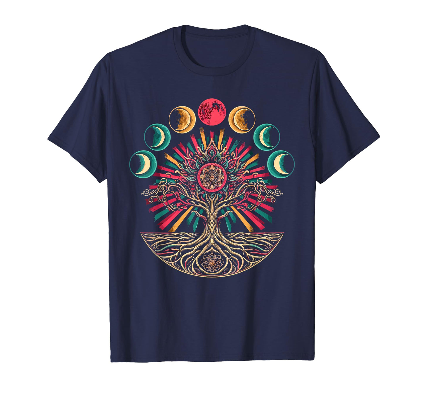 Phases of the Moon Retro 60's 70's Vibe Tree T-Shirt