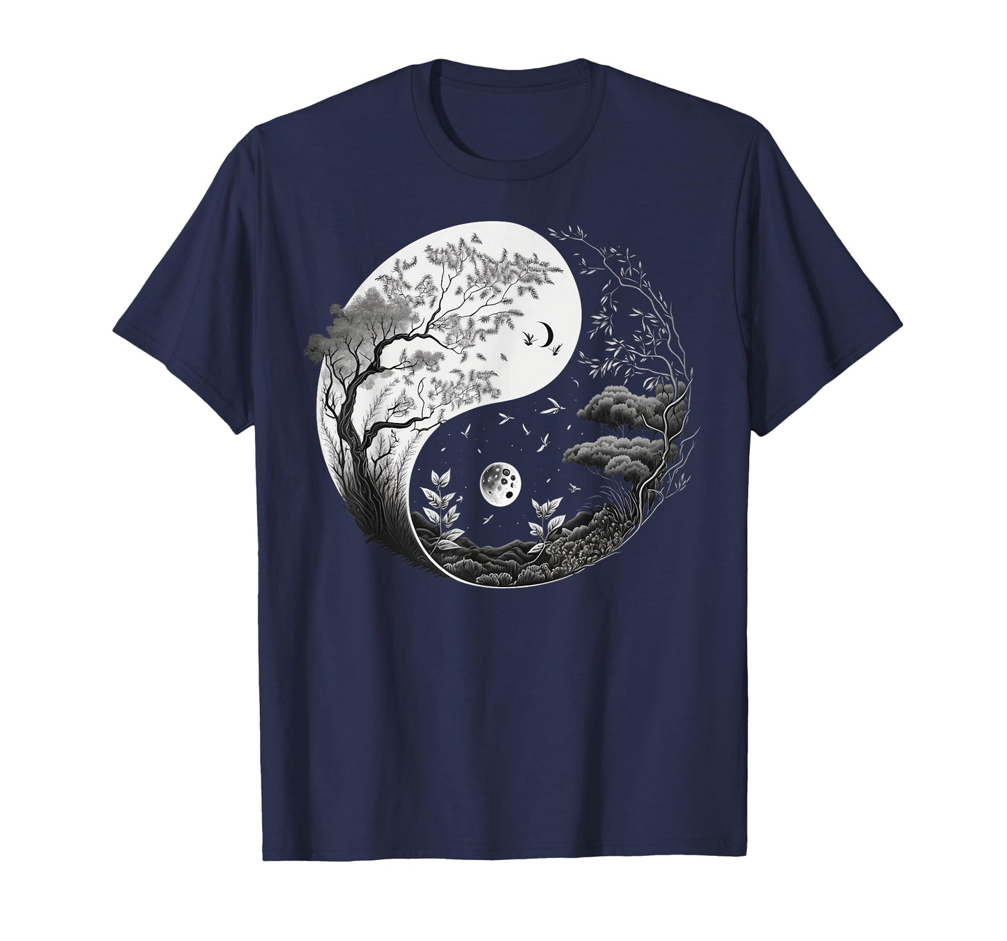 Black and White Taoism Yin Yang on Nature Taijitu Yin Yang T-Shirt