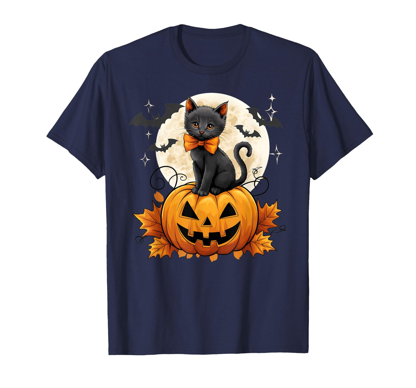 Retro Black Cat Halloween Pumpkin Costume Women Kids Girls T-Shirt