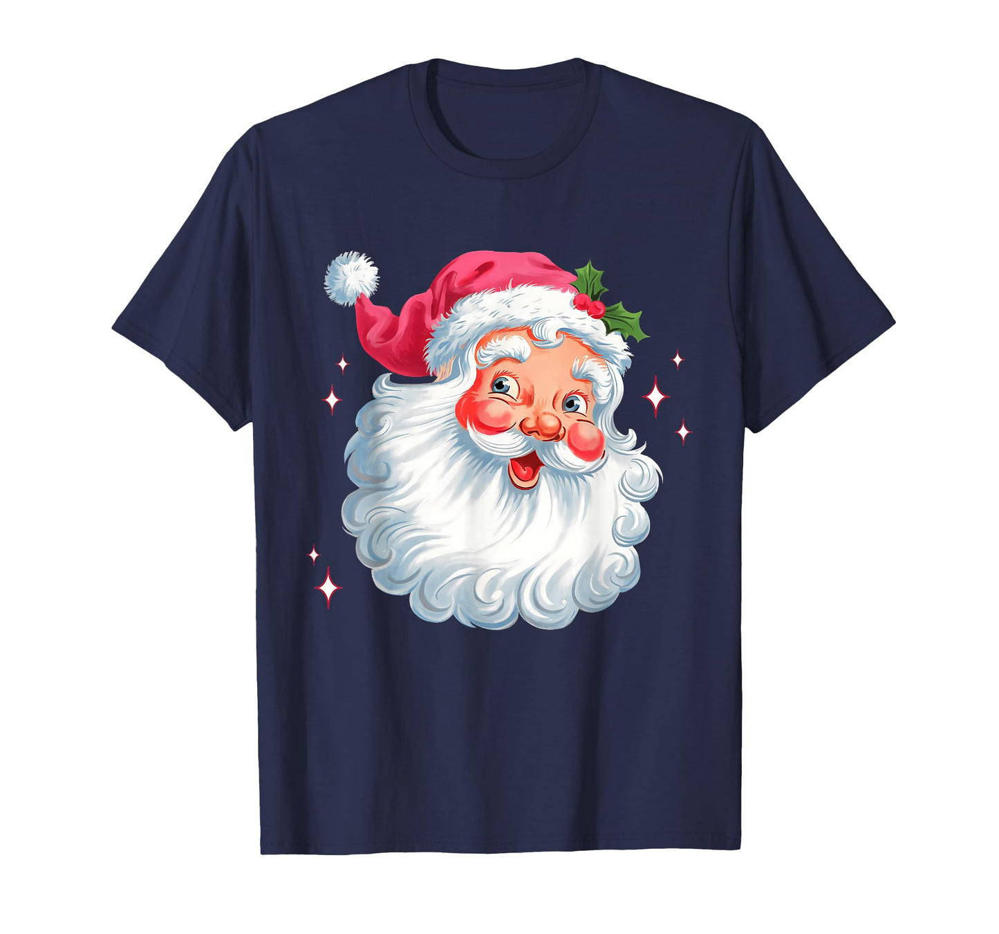 Vintage Pink Santa Christmas Santa Claus Face Xmas Women Kid T-Shirt