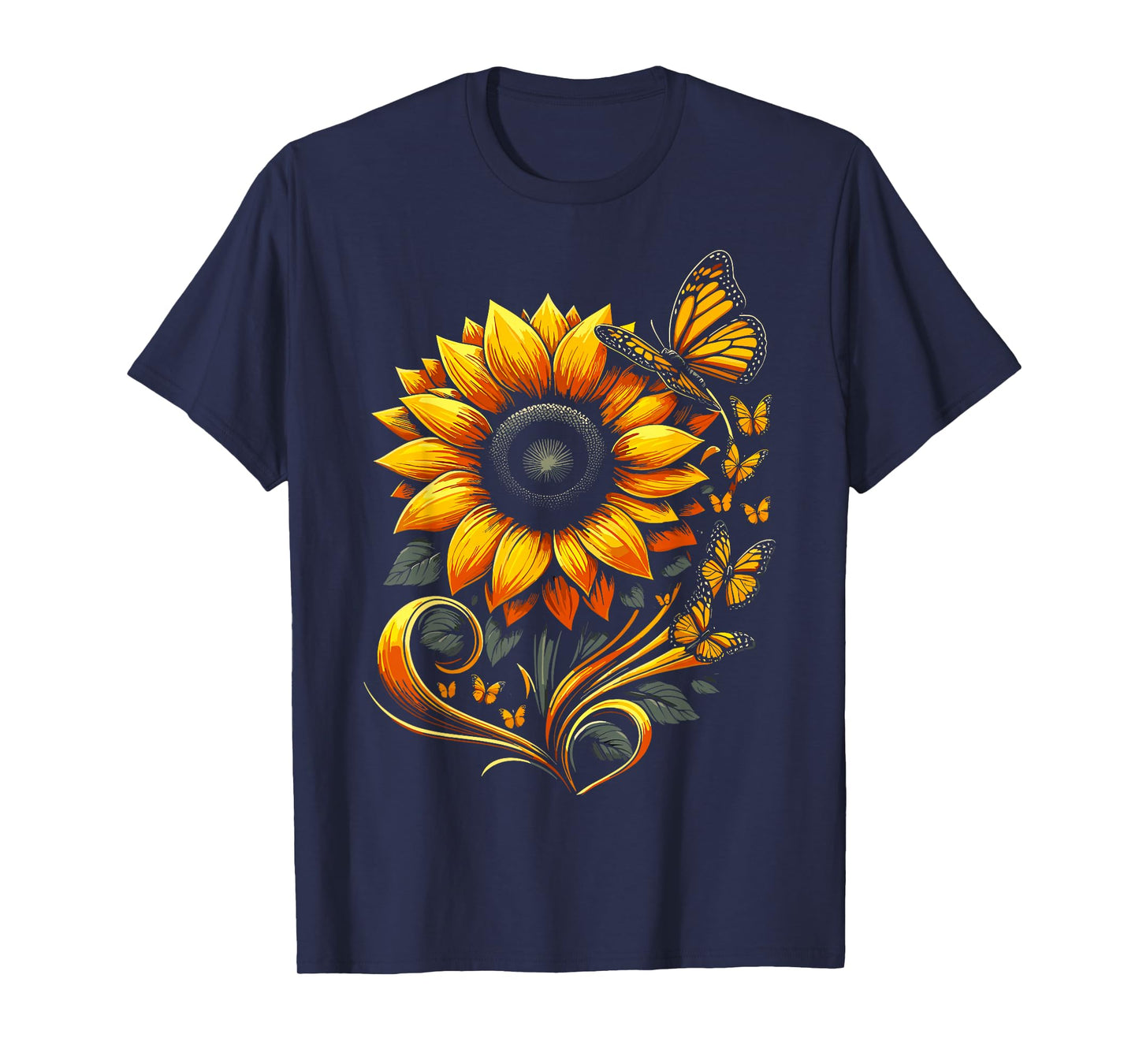 Sunflower Butterfly Floral Nature Art T-Shirt