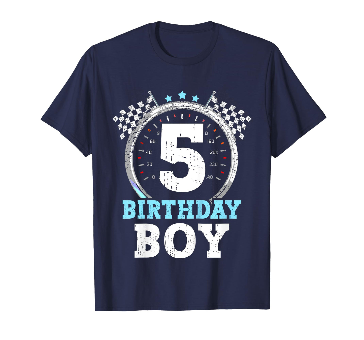 Kids 5th Birthday Boy 5 Race Car Fifth Birthday Racing Car Flag T-Shirt