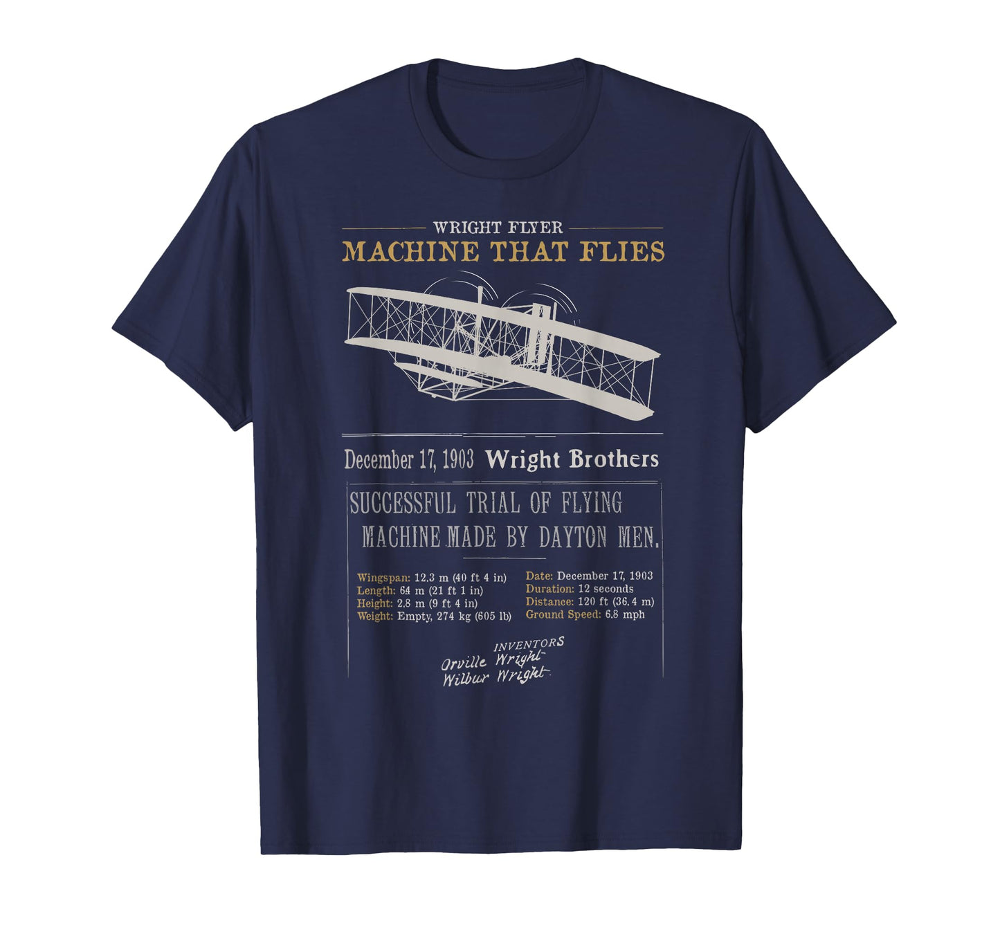 Wright Brothers Tribute 1903 Wright Flyer Flight First Plane T-Shirt