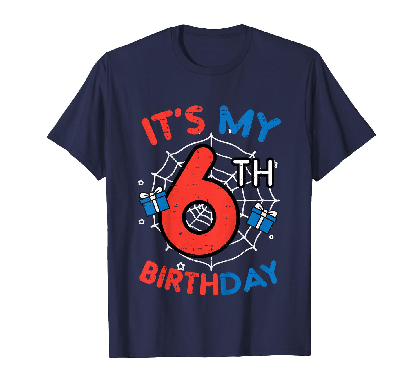 Kids Its My 6th Birthday Spider Web 6 Year Old Bday Boys Kids T-Shirt